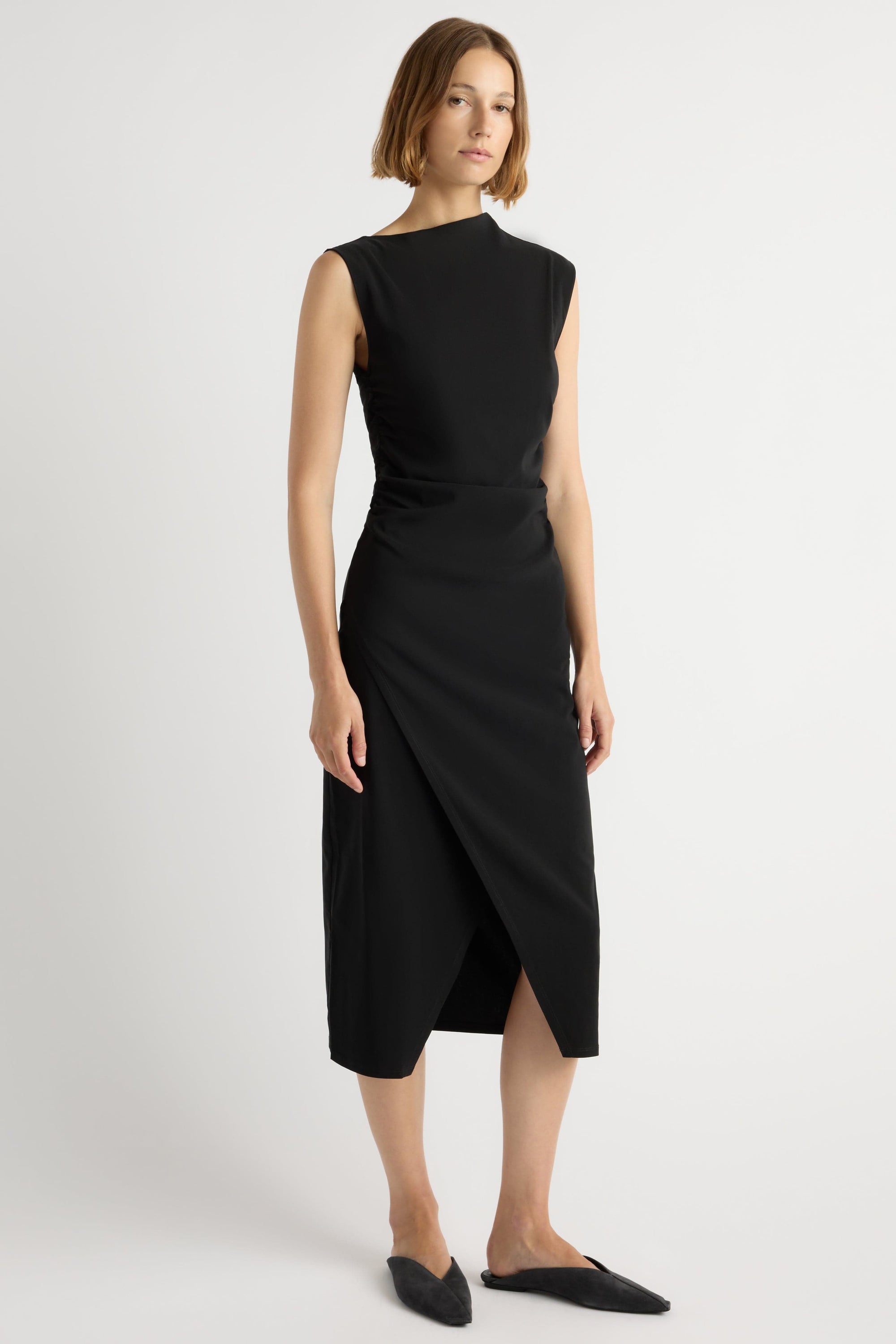 Manon Asymmetric-Neck Ruched Dress Manon Asymmetric-Neck Ruched Dress