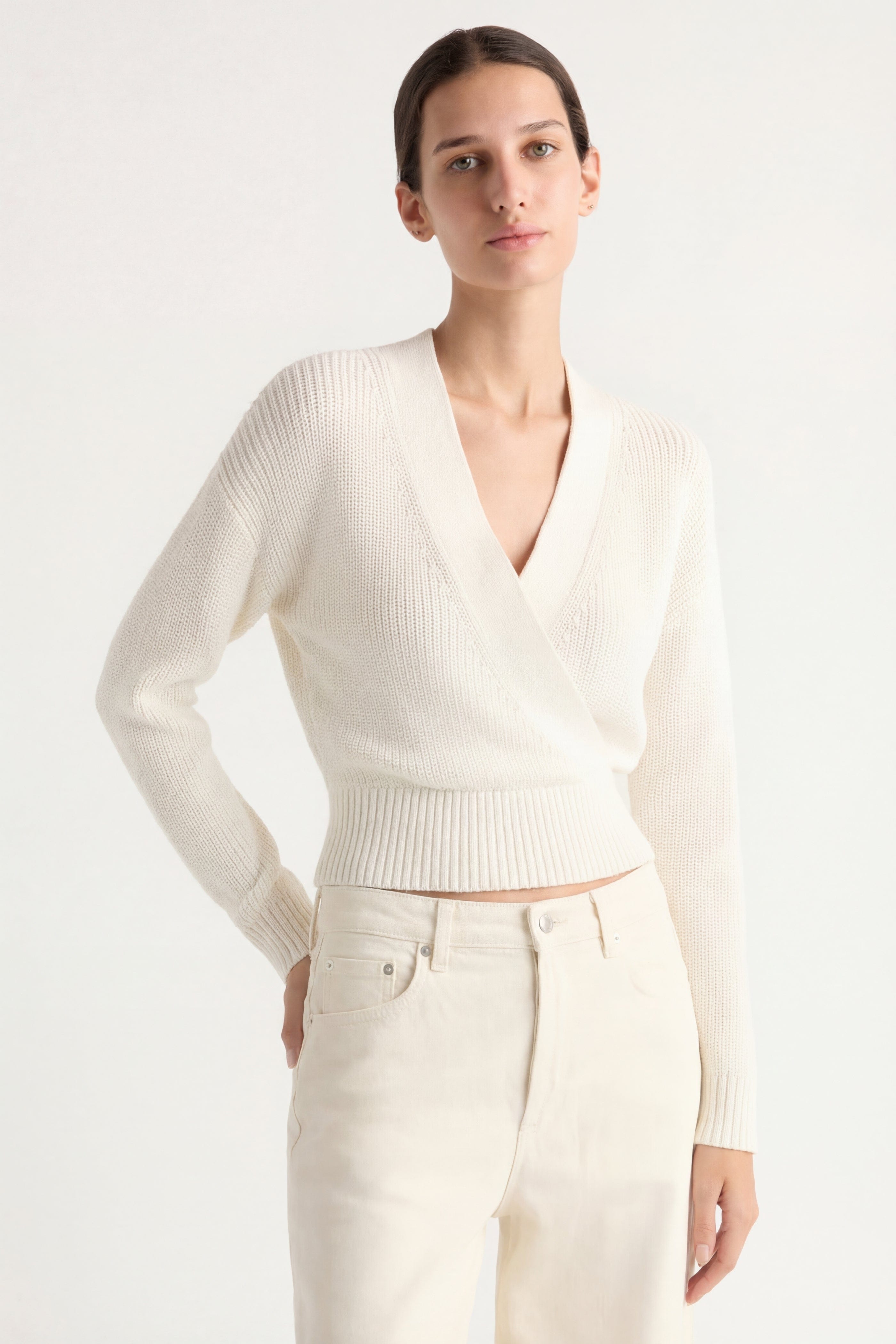 トップス marno Chloe knit tops white Chloe Lace-Collar Superfine Wool Rib Knit Top - Bergdorf Goodman