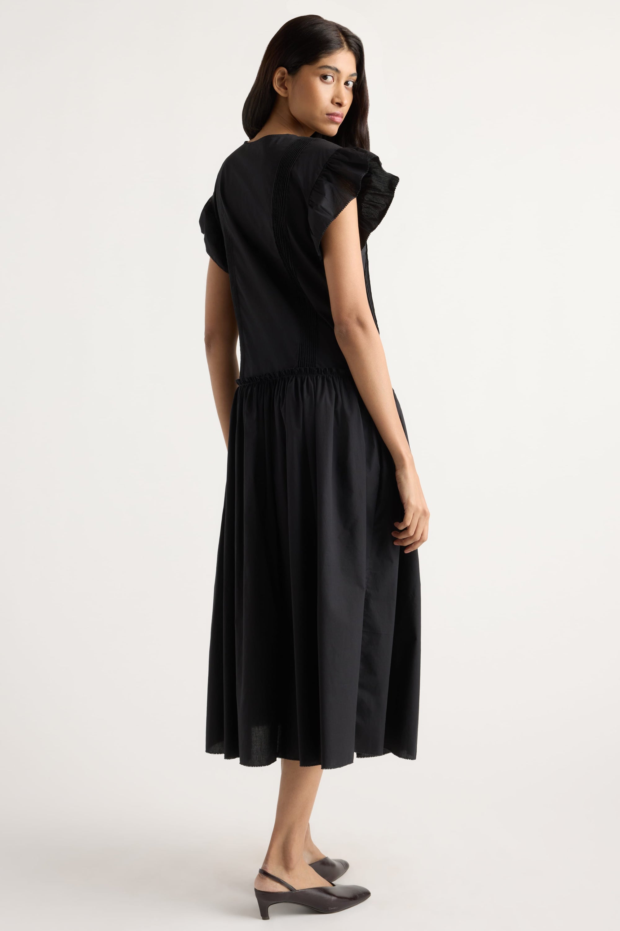pleated waist dress Women's Calla Drop Box Rayon Midi S/M/L Cream MEAN BLVD L / Cream 14 Model is 57 Rue Pleated Drop Waist Mini
