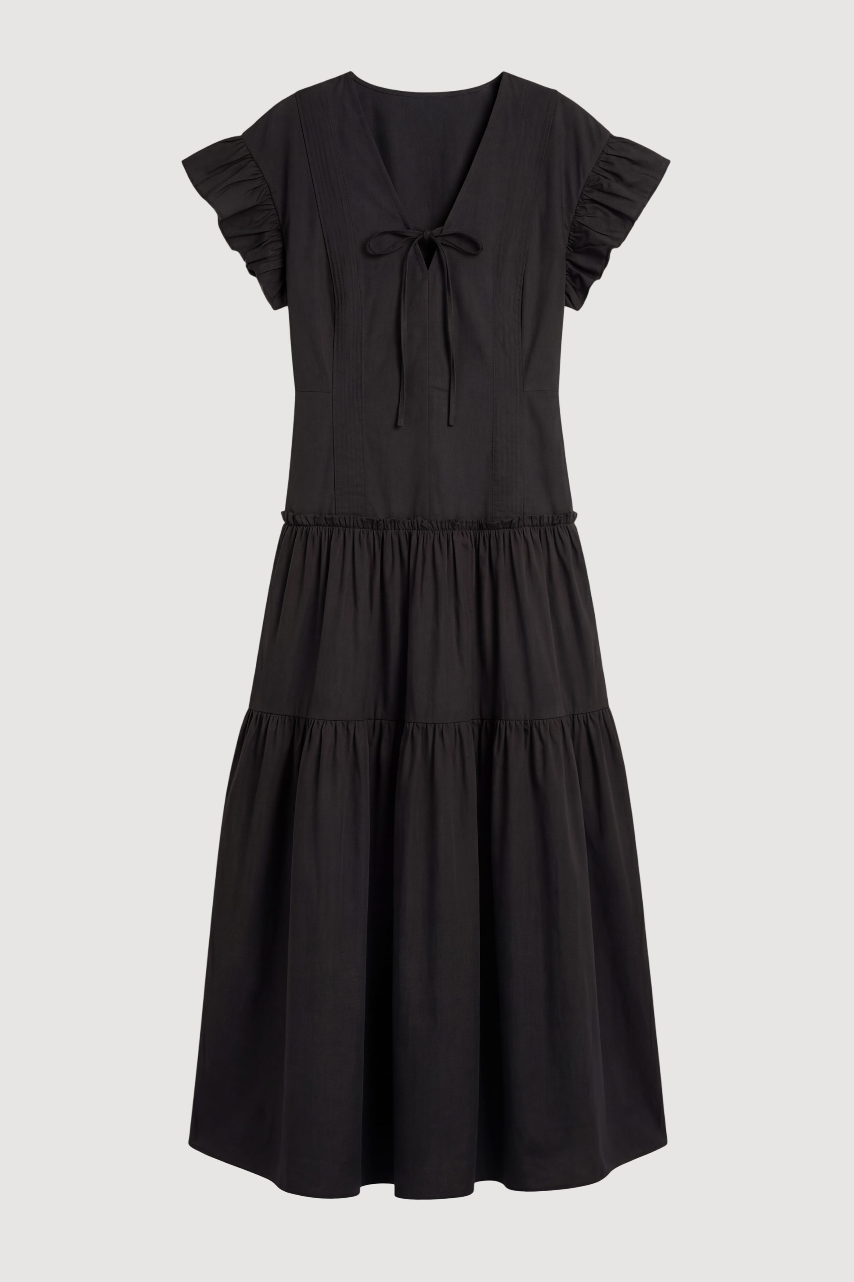 Margaux Ruffle-Sleeve Pleated Dress Black / XS