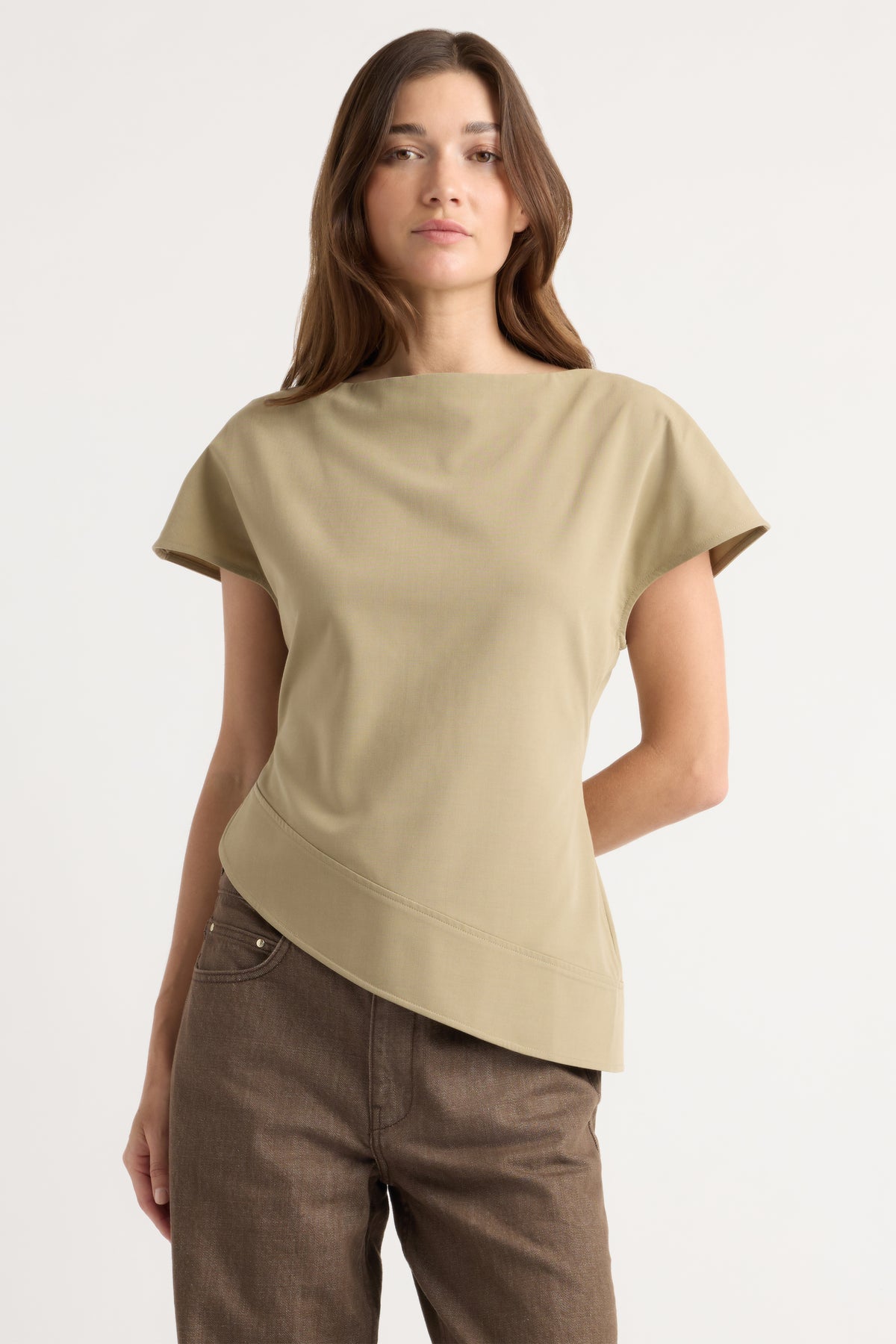 McKenna Sculpted Asymmetric-Hem Blouse