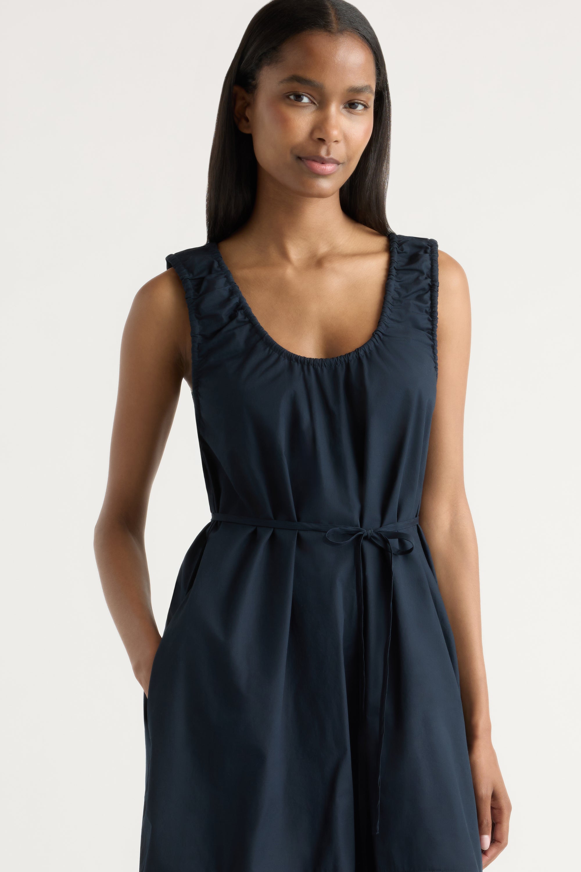navy blue cotton dress Midori Organic Cotton U-Neck Dress Dark Navy / S