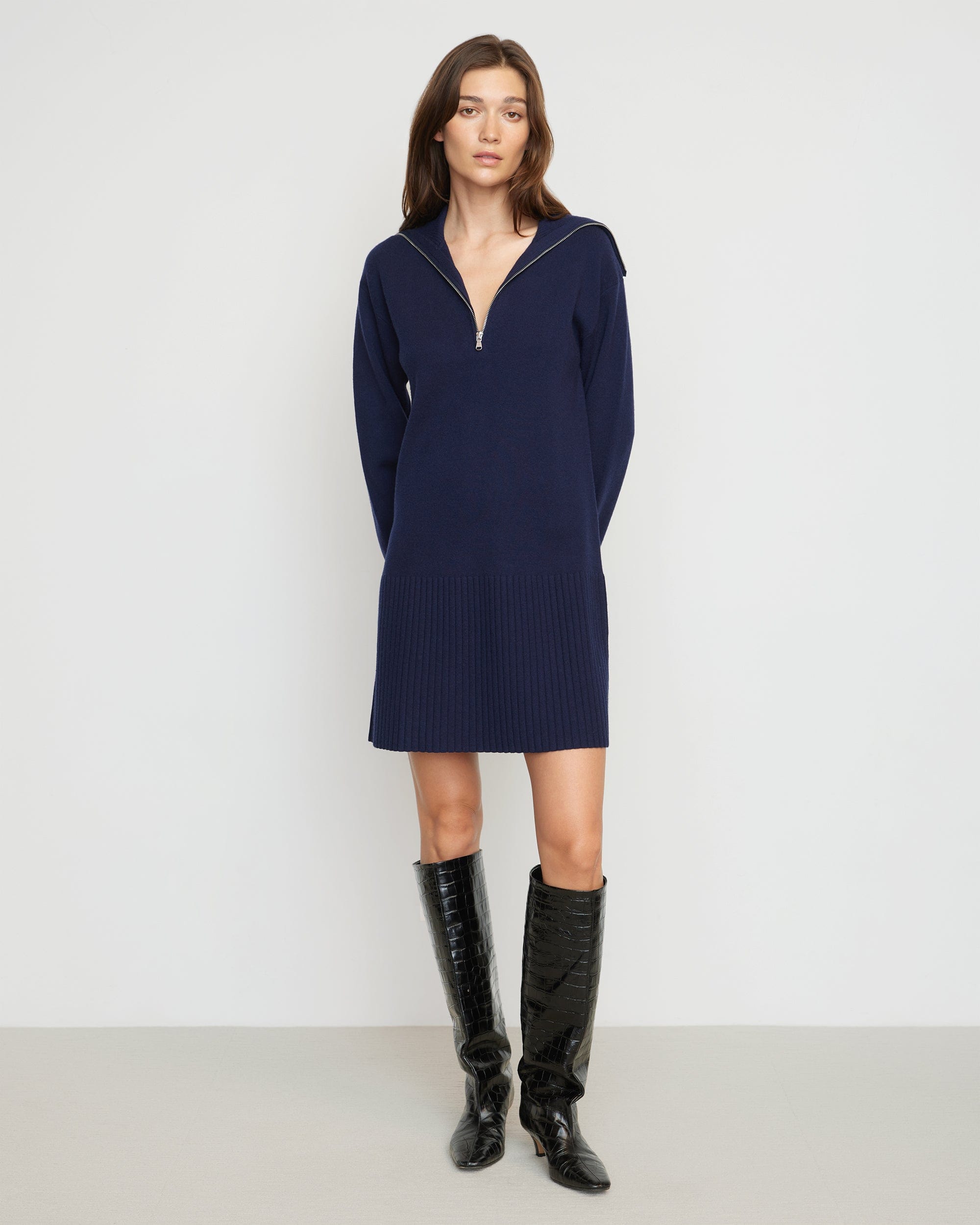 Milly Zip-Collared Sweater Dress