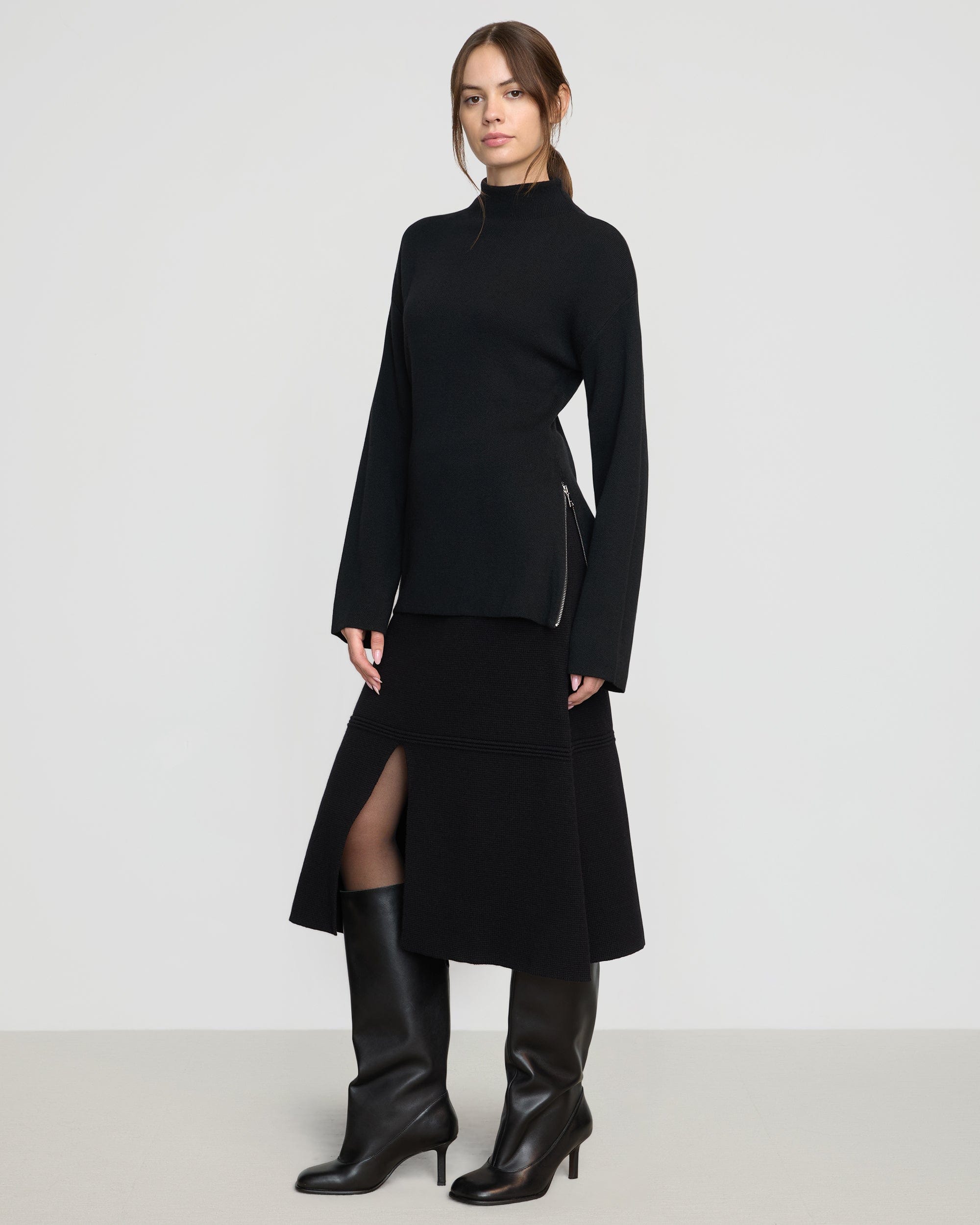 Minji Sculpted Side-Zip Sweater Minji Sculpted Side-Zip Sweater