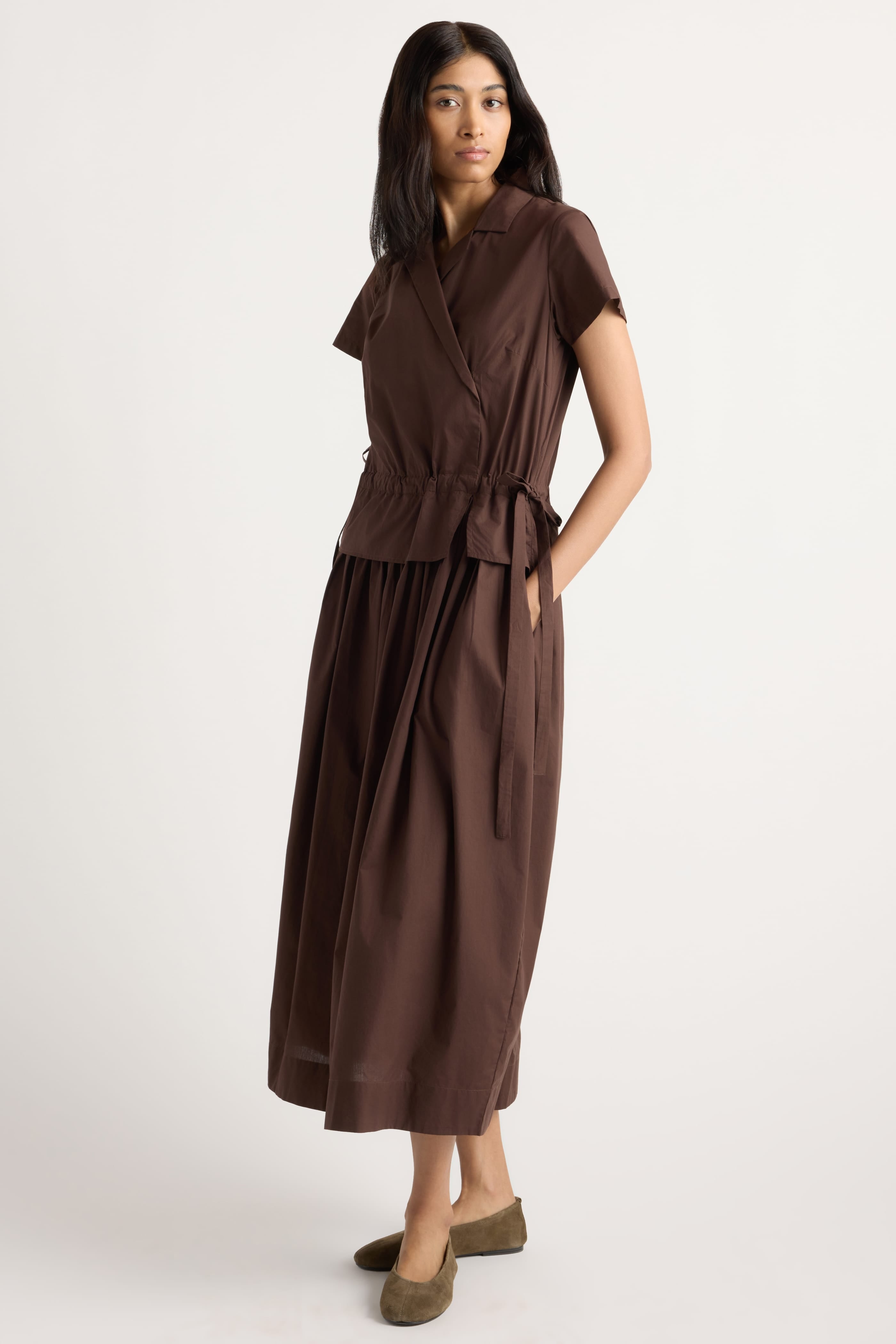 Mitsuki Organic Cotton Wrap-Shirt Dress Cacao / 1X