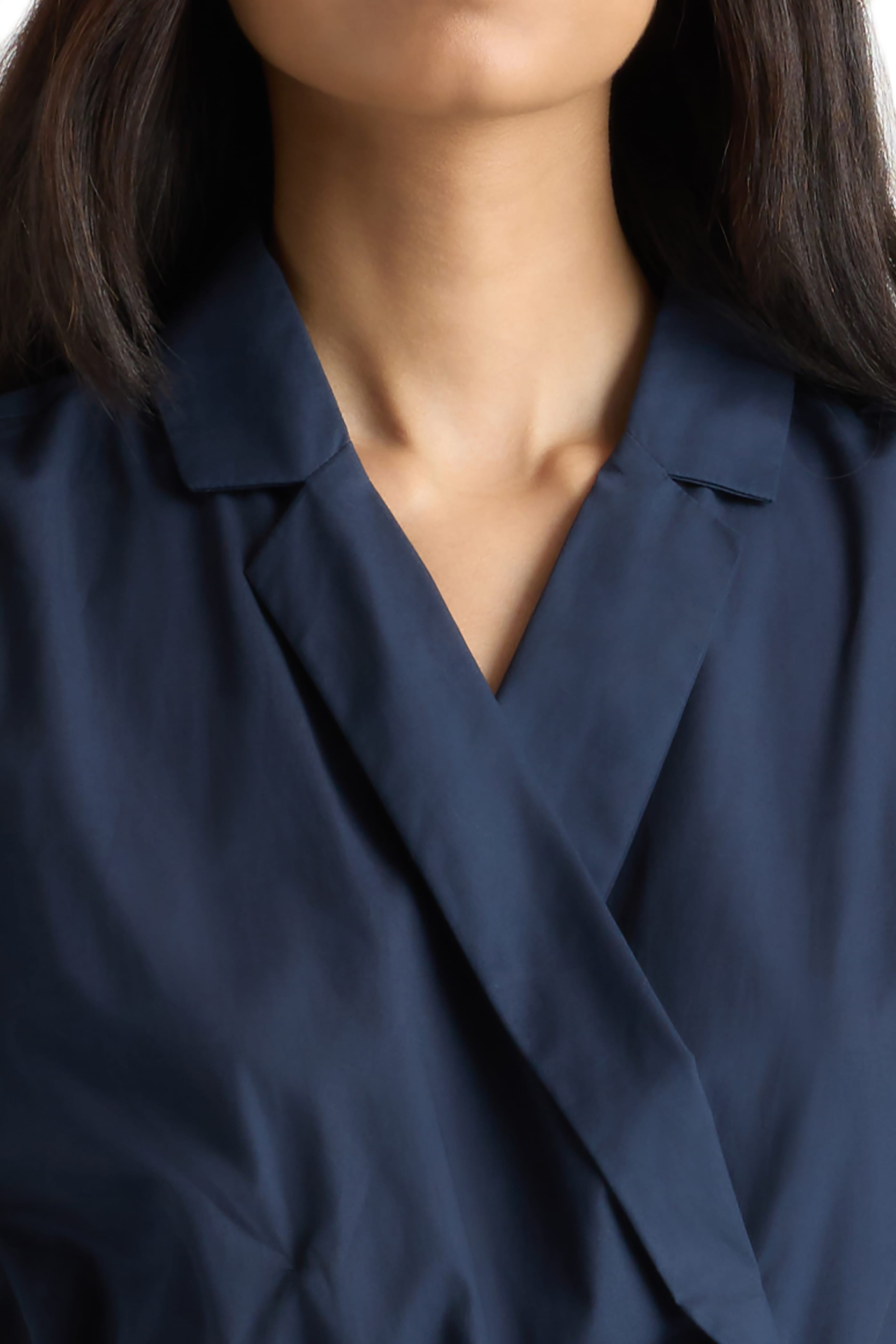 navy blue silk shirt dress Mitsuki Organic Cotton Wrap-Shirt Dress Dark Navy / L
