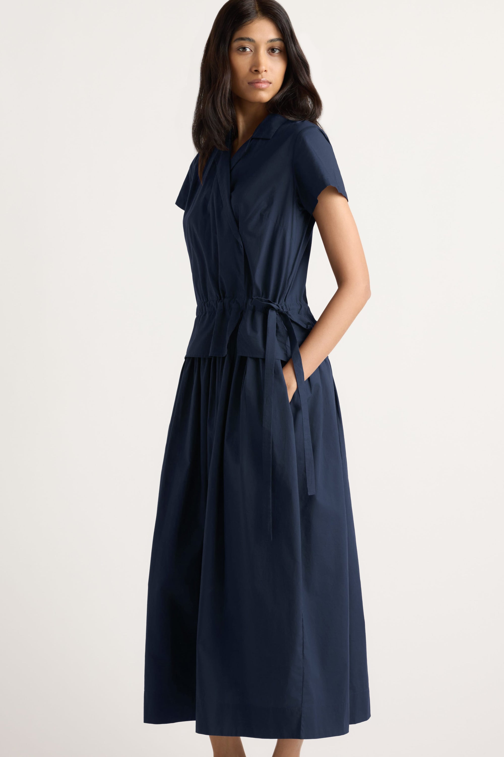 Mitsuki Organic Cotton Wrap-Shirt Dress Dark Navy / L
