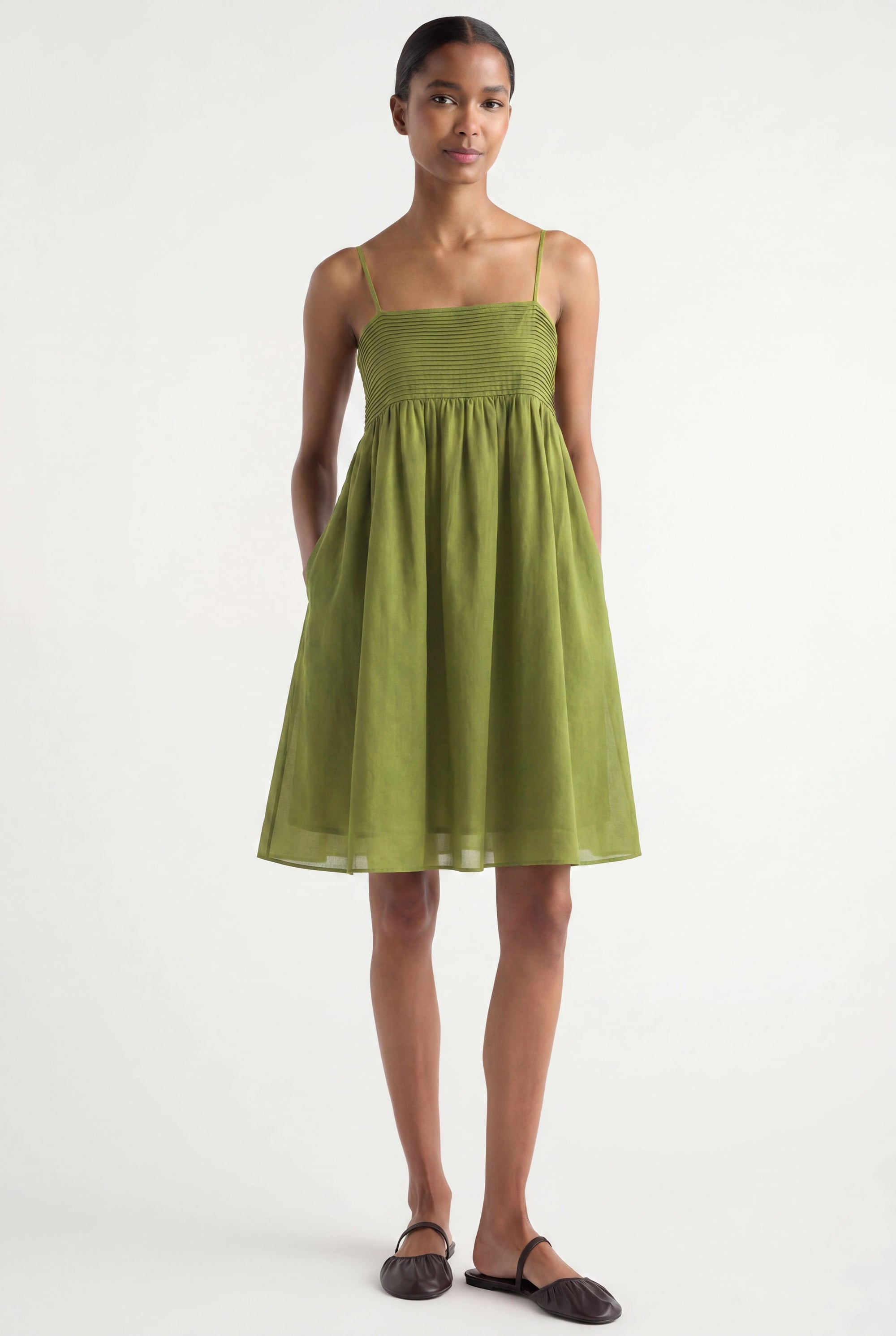 Myra Pintuck Cotton-Silk Dress Spring Green / XS
