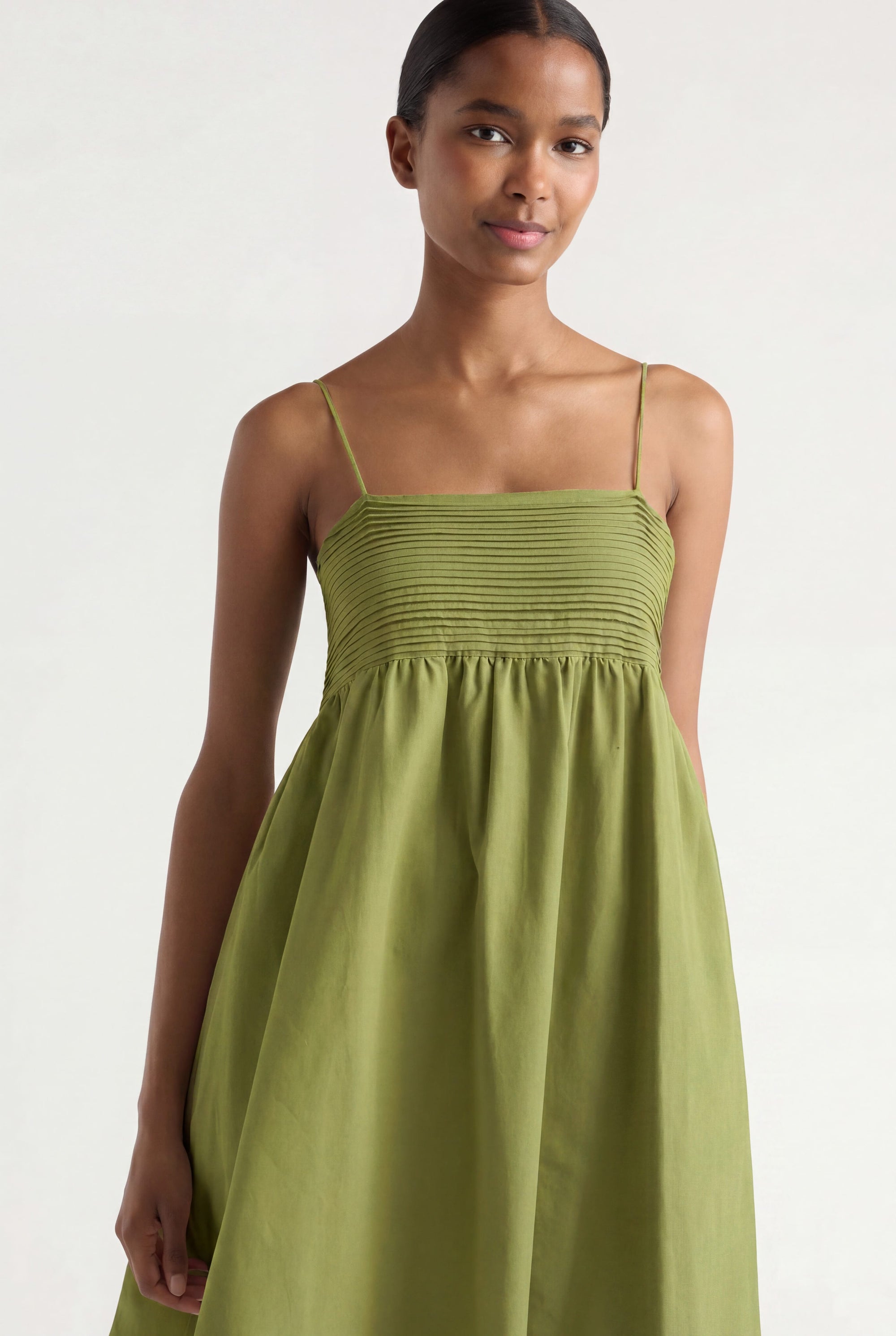 Myra Pintuck Cotton-Silk Dress Spring Green / XS