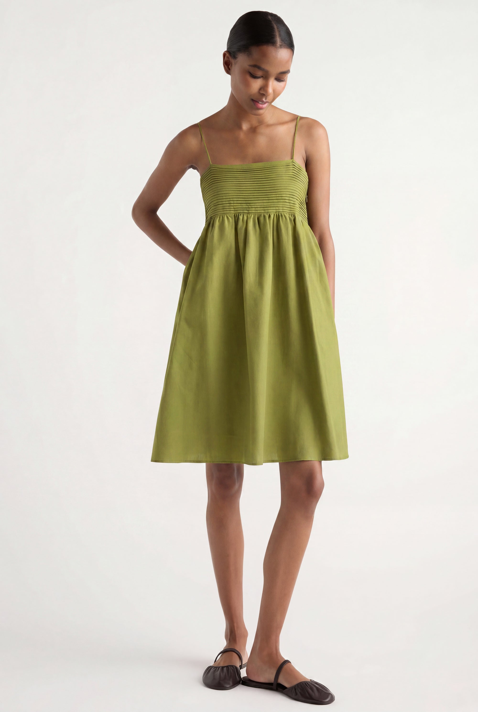 cotton pintuck dress Jazz Cotton Midi Dress Kelly Green