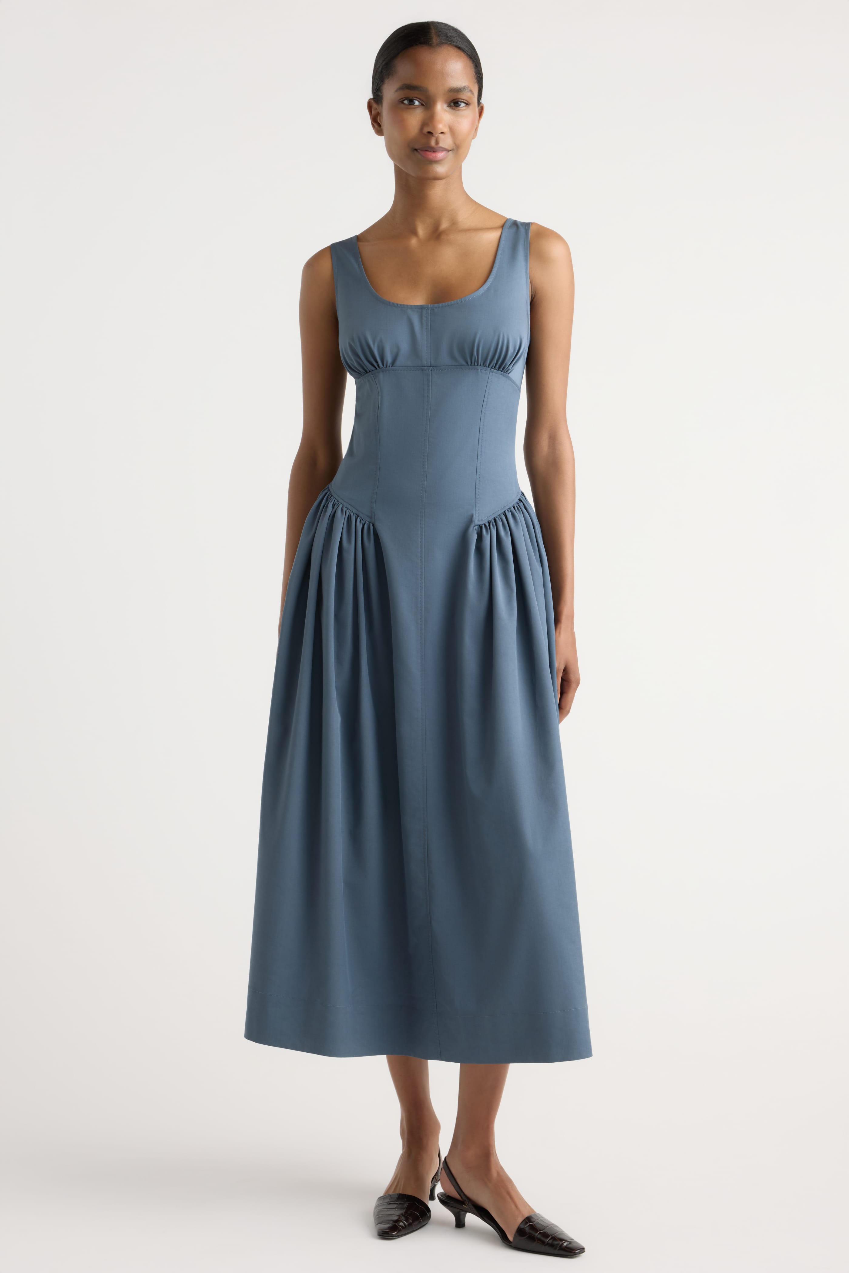 Nadiyah Bustier Shirred A-Line Dress Vintage Blue / S