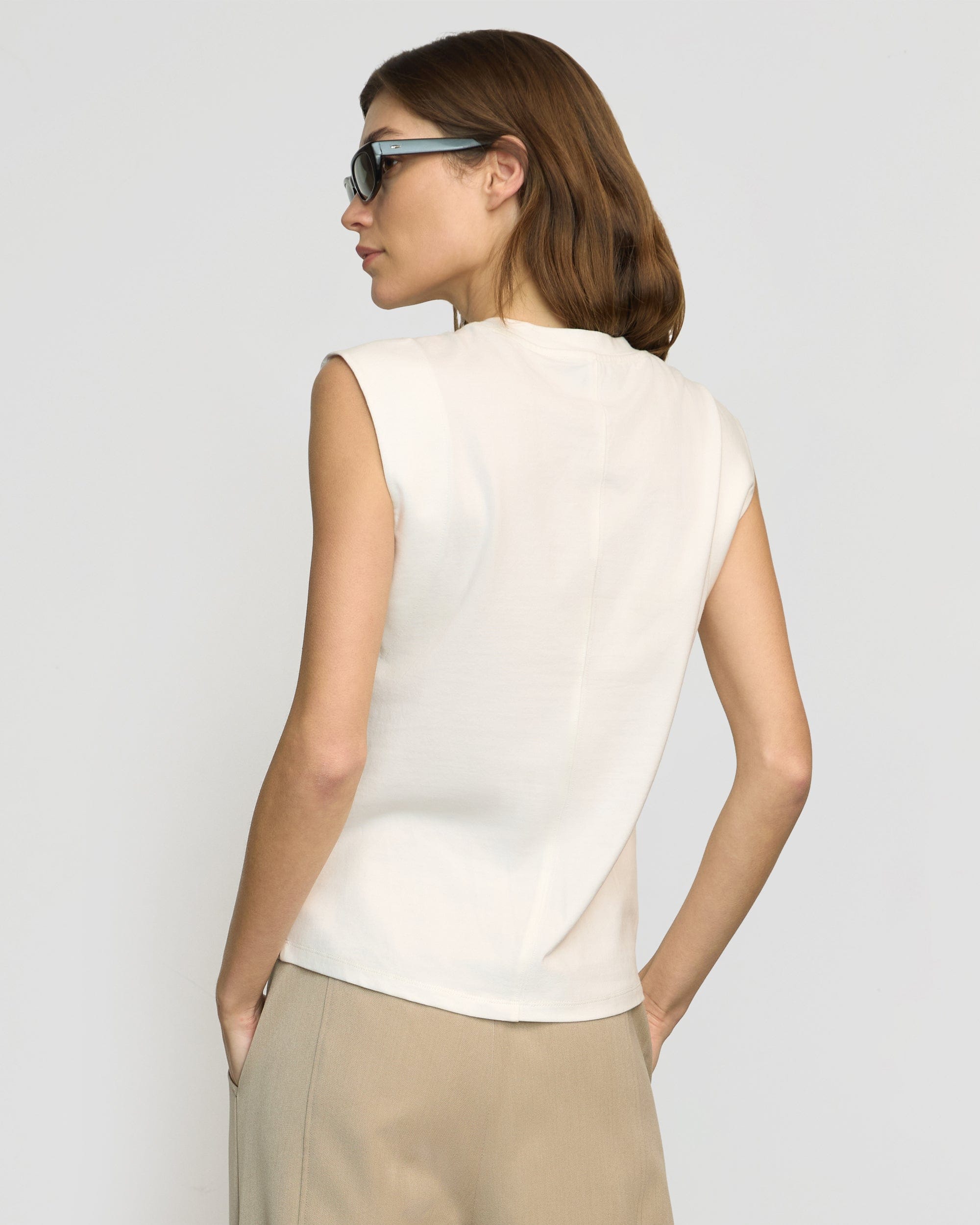 【COLOR iN ID】Unbalance Shoulder Silket Tee Shirred Shoulder Tee – Lilla P