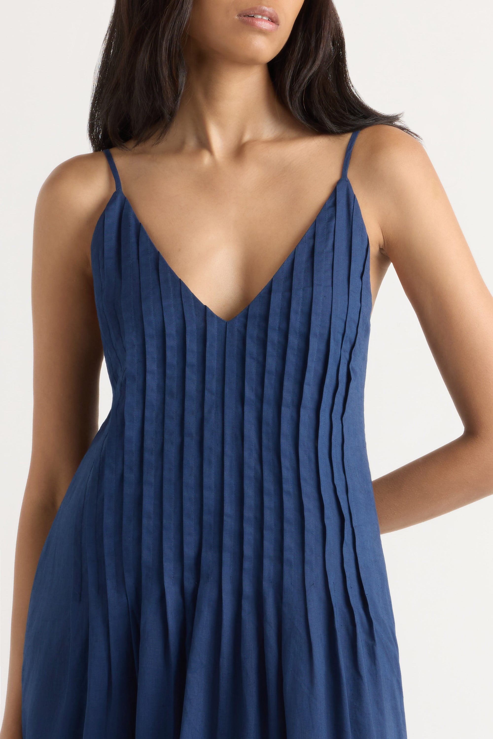 Naomi Pleated Linen-Cotton Dress