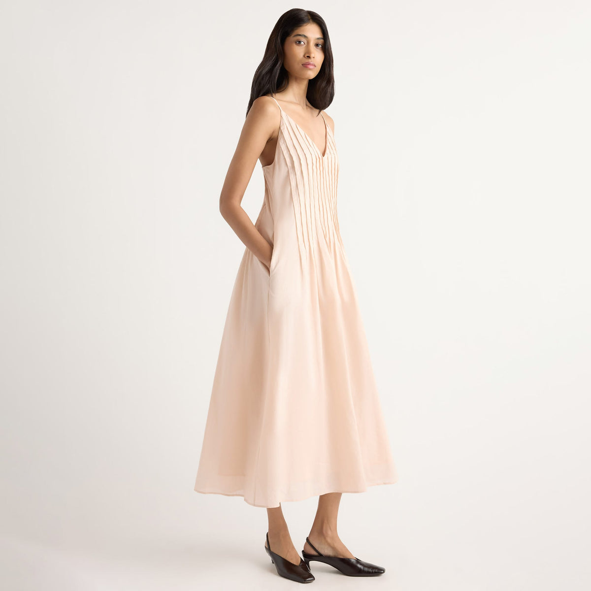 Naomi Pleated Linen-Cotton Dress