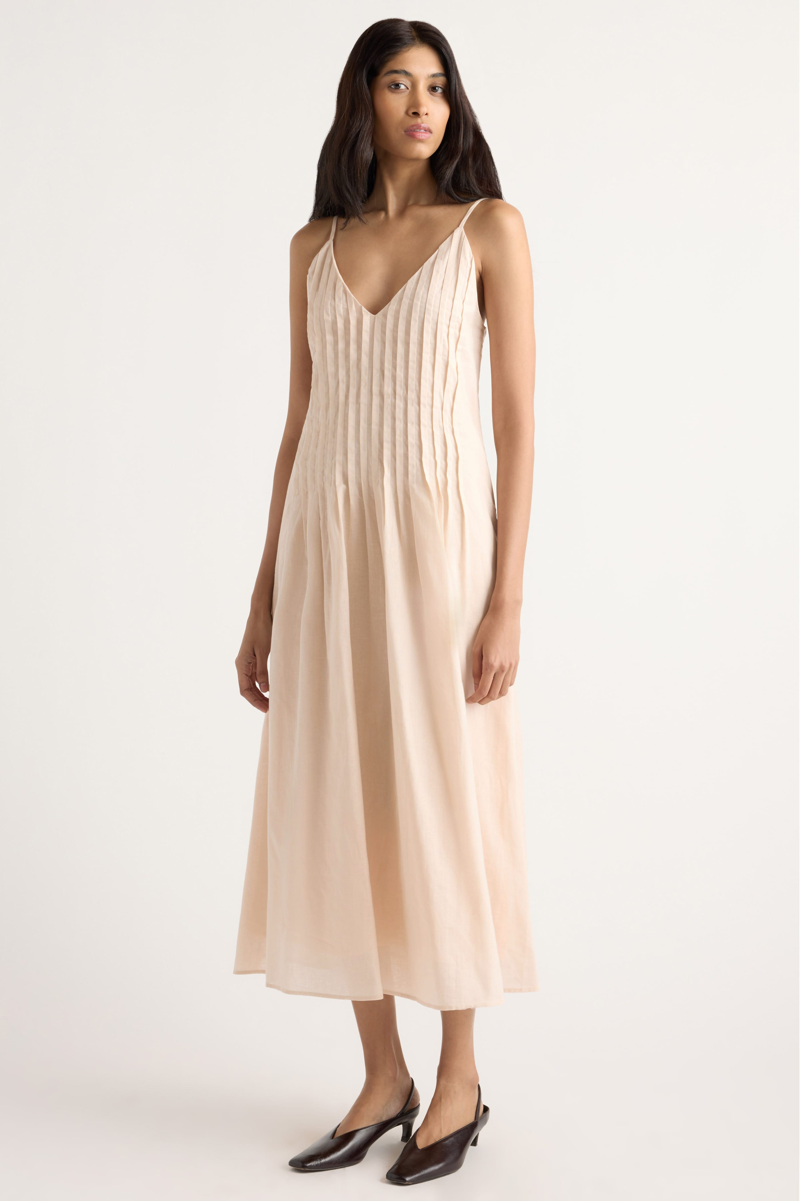 Naomi Pleated Linen-Cotton Dress