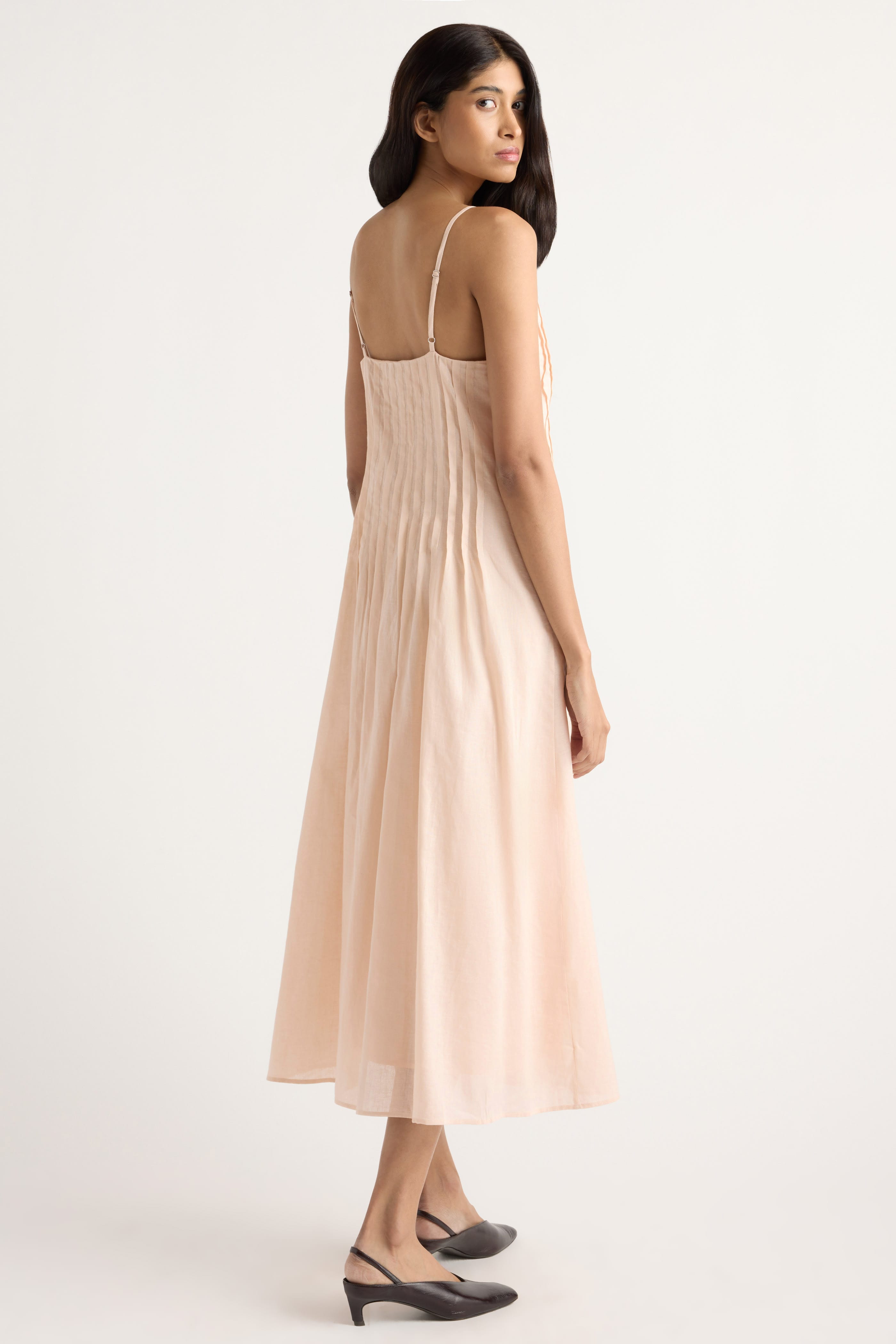 Naomi Pleated Linen-Cotton Dress
