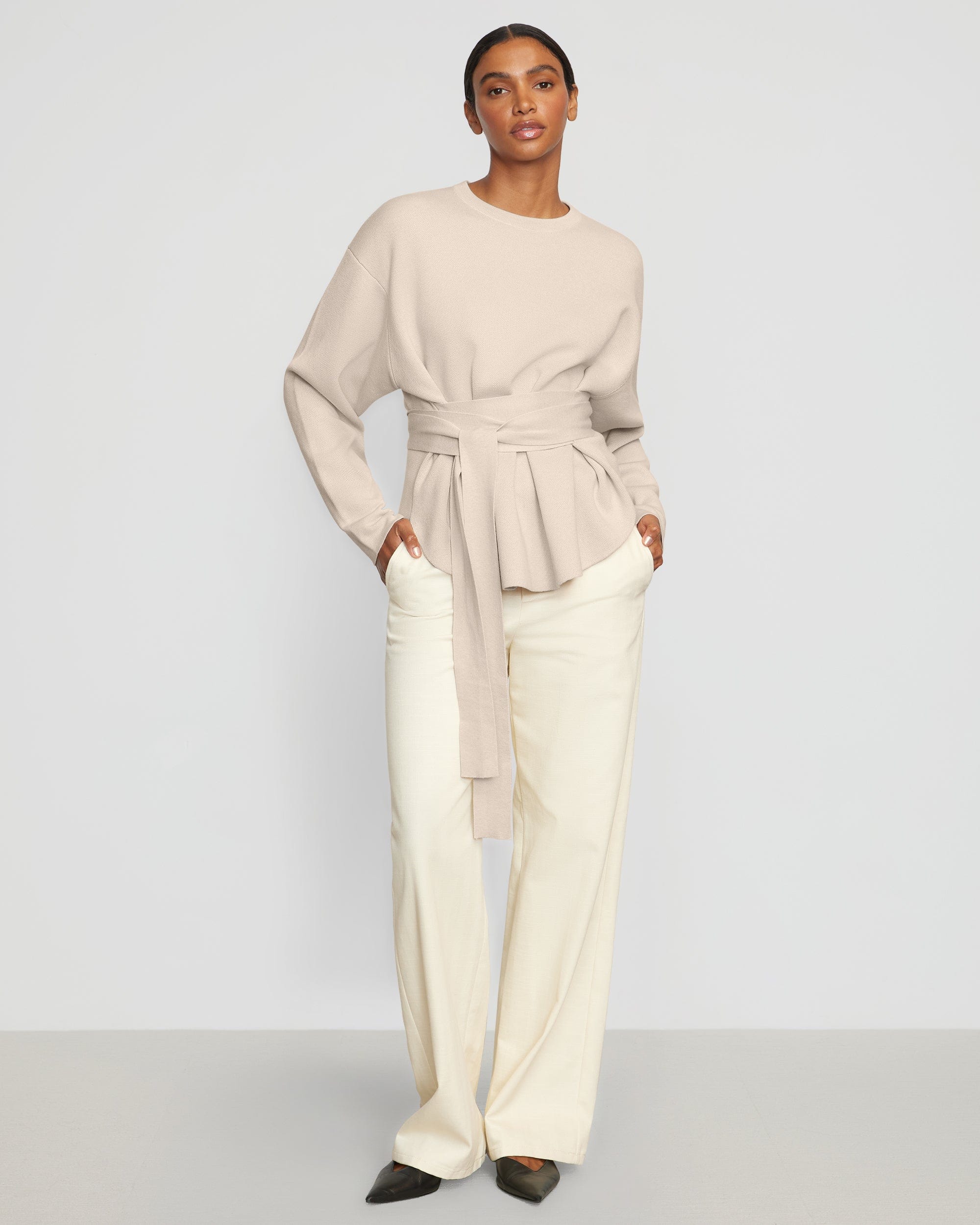 NACHE SLIT TIE KNIT OATMEAL