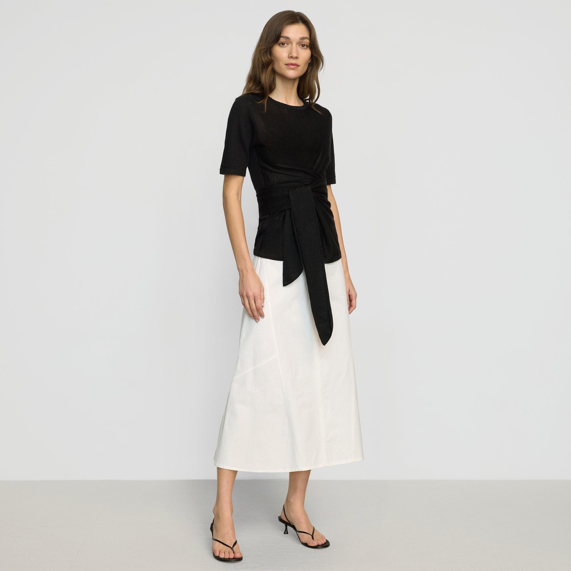 【THE MOZZ】Nava Pin-Tuck Cotton Skirt Nava Cotton Twill Flared Skirt