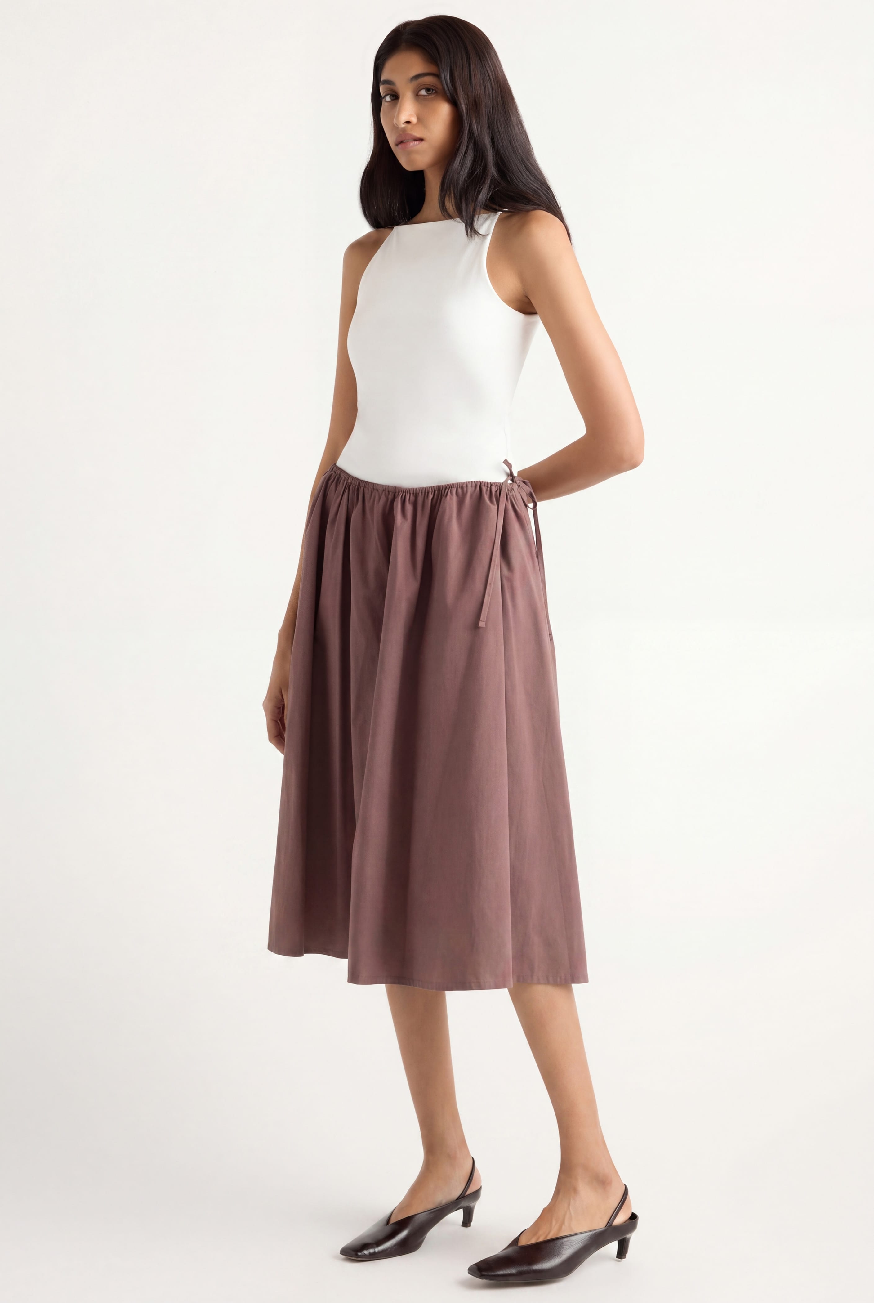 Naveli Side-Tie Poplin Skirt