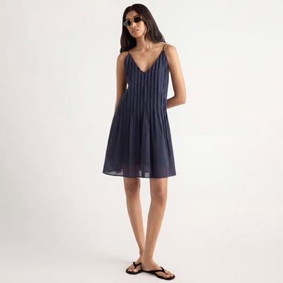 Nelly Pleated Linen Mini Dress Navy / S