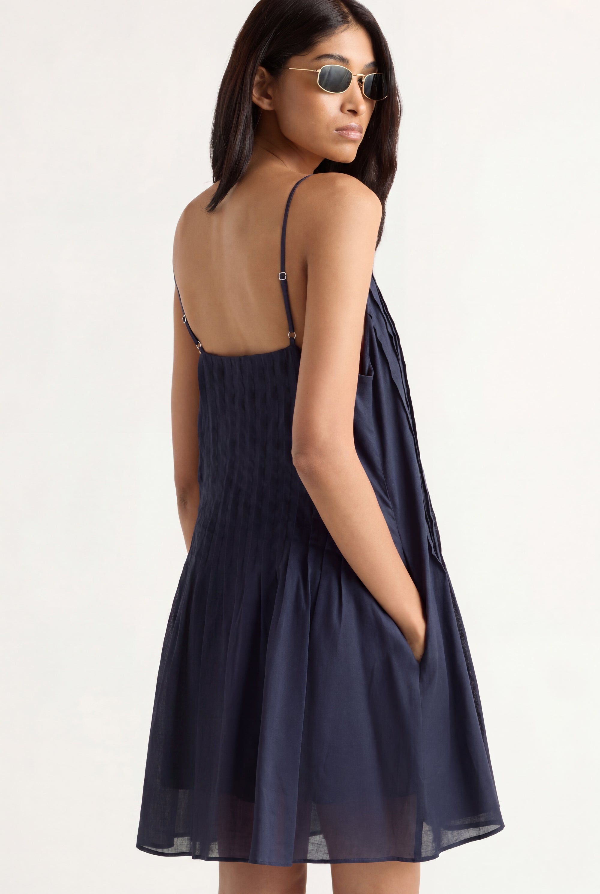 Nelly Pleated Linen Mini Dress Navy / S