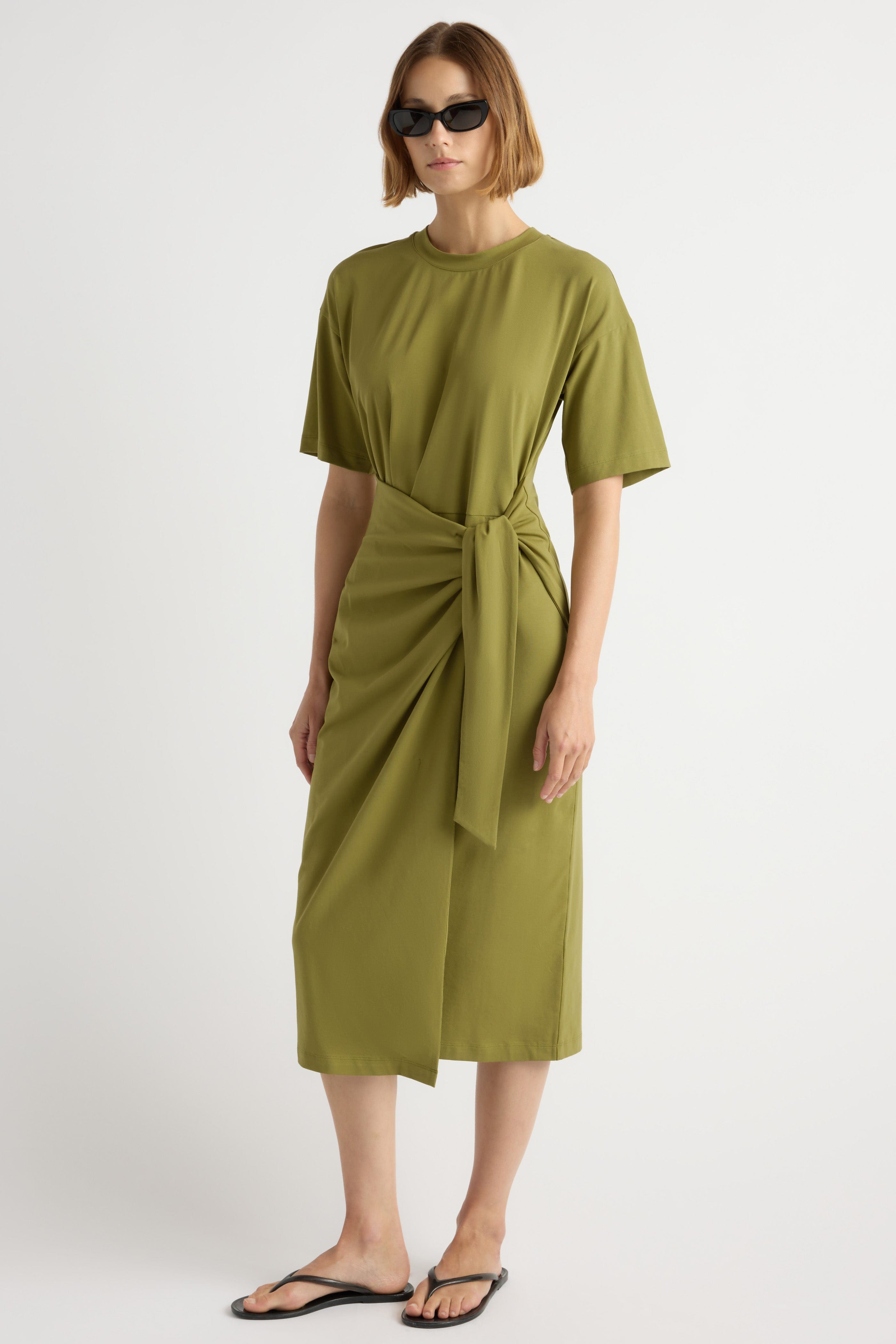 Noa Organic Cotton T-Shirt Wrap Dress Acid Green / Regular / XS