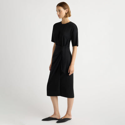 knee length dresses for ladies Noa Organic Cotton T-Shirt Wrap Dress in Black