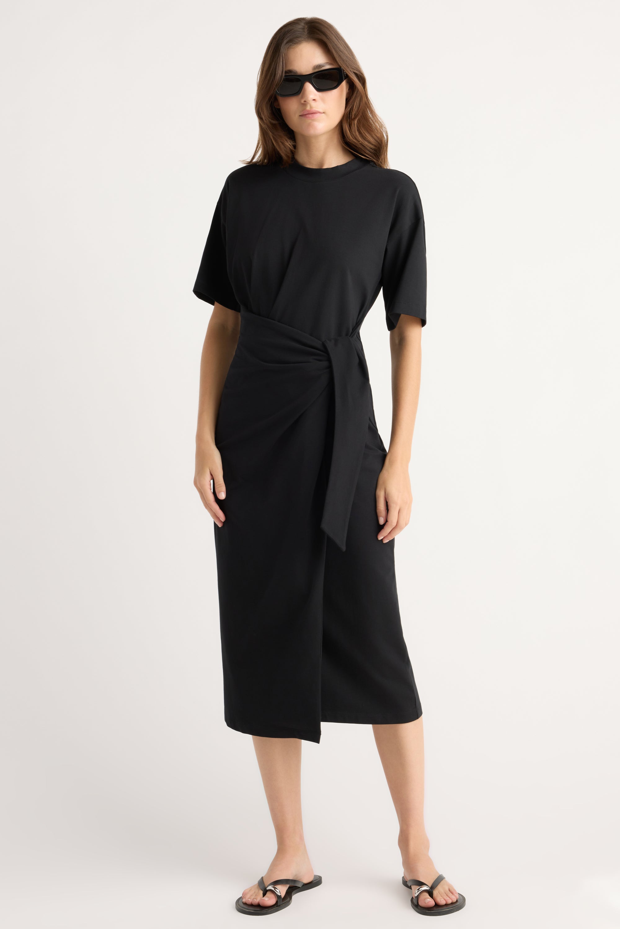 black cotton t shirt dress Noa Wrap Dress at Modern Citizen