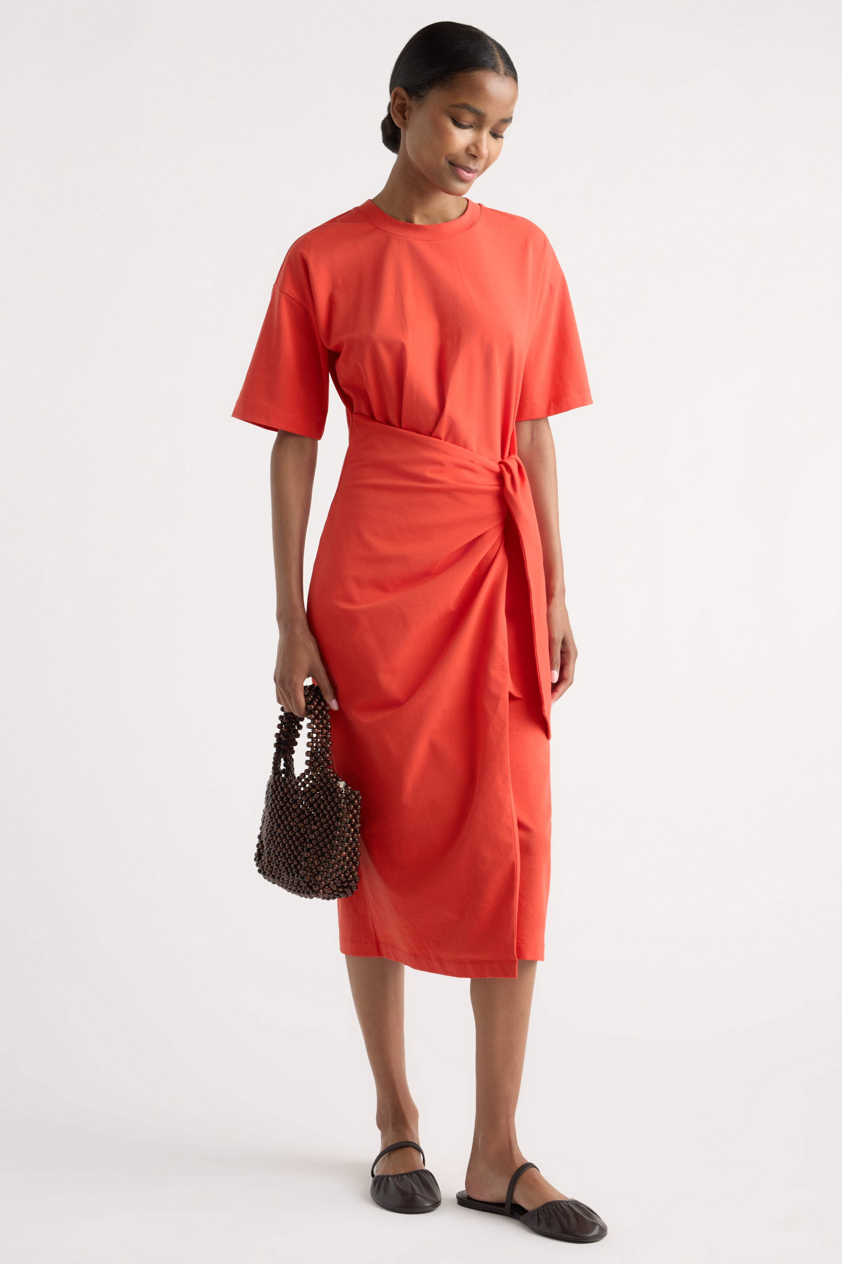 Noa Organic Cotton T-Shirt Wrap Dress Coral / Regular / S