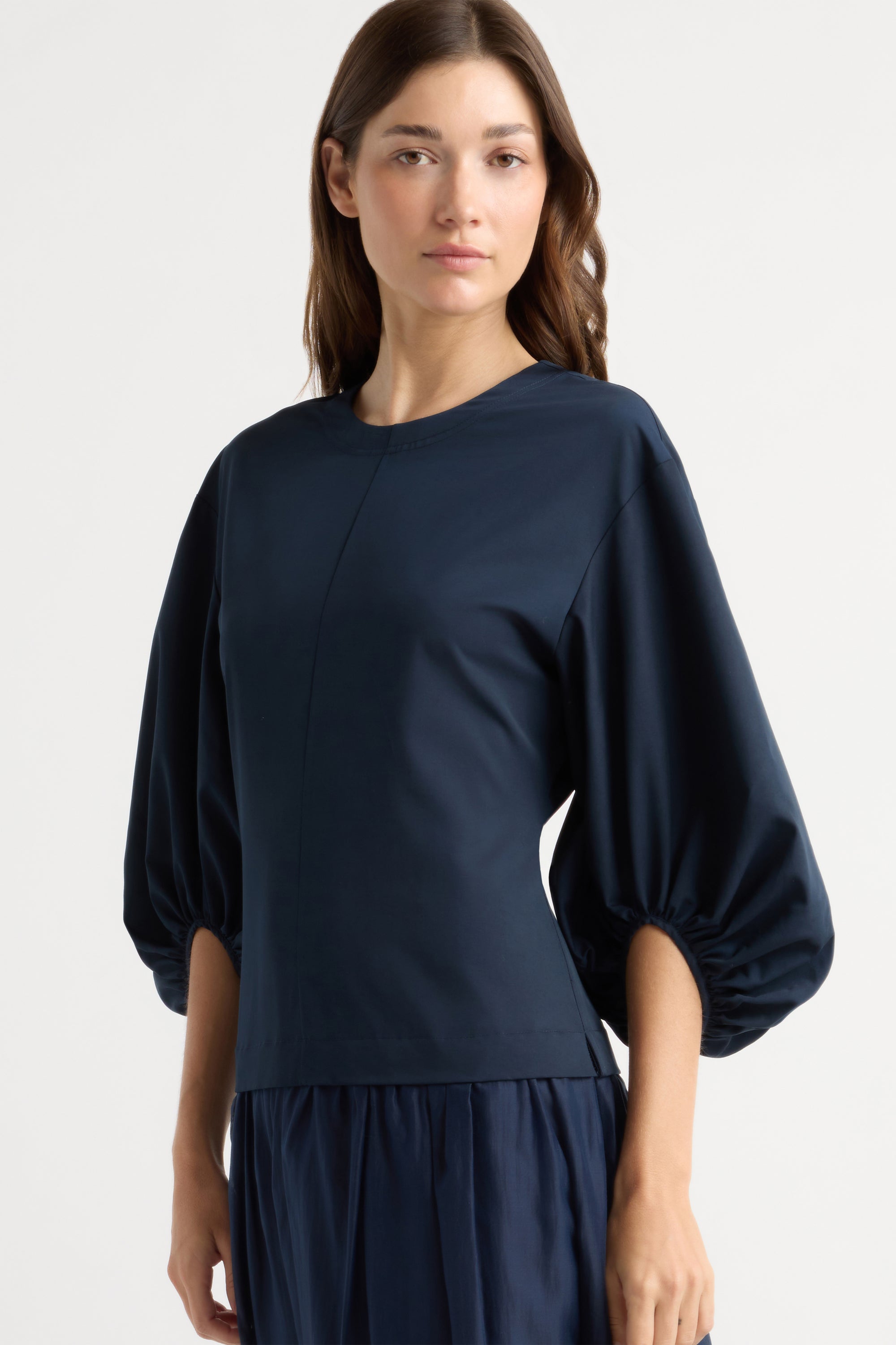 Octavia Balloon-Sleeve Shirred Dress Navy / S