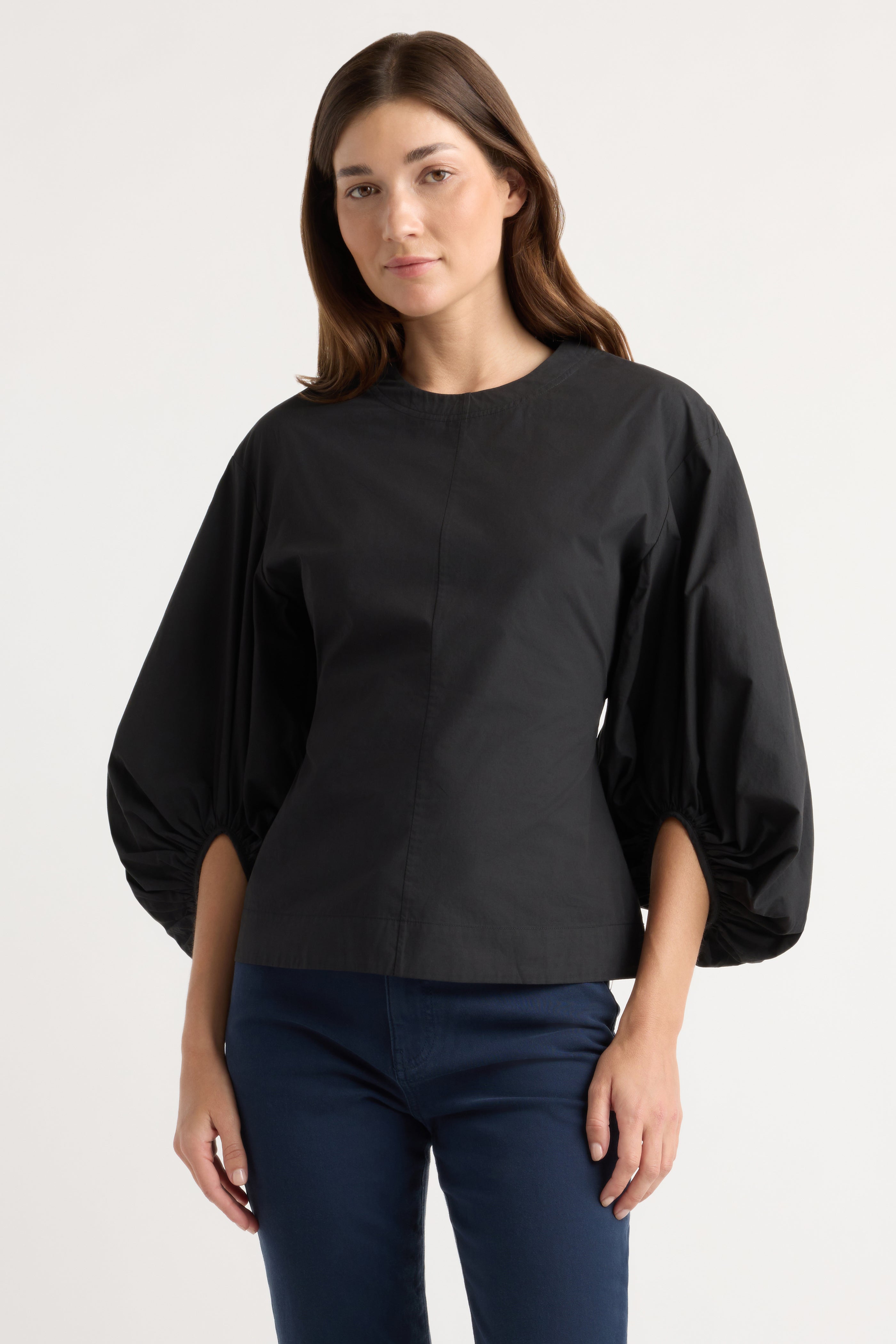 Odessa Sculpted Balloon-Sleeve Blouse