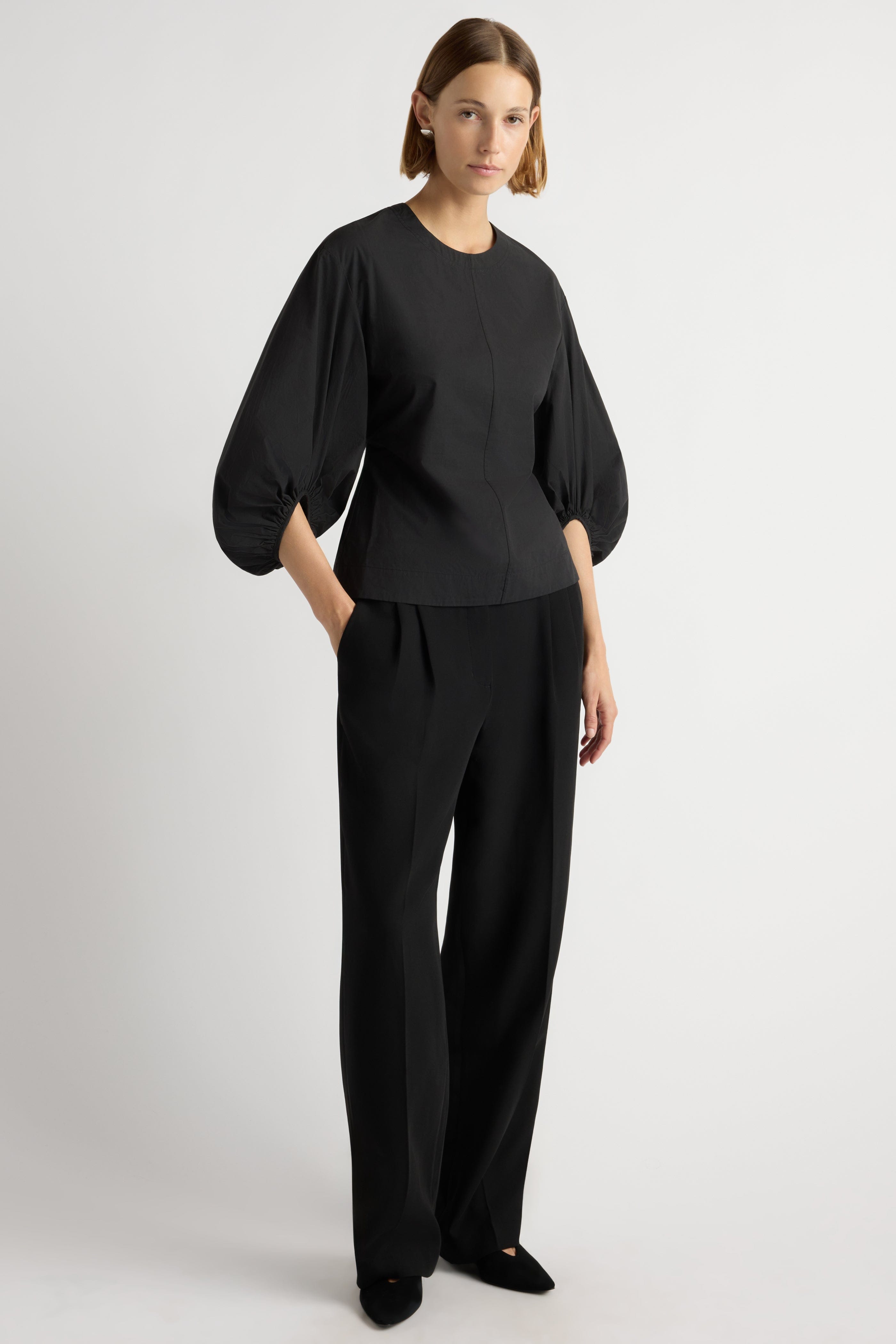 Odessa Sculpted Balloon-Sleeve Blouse