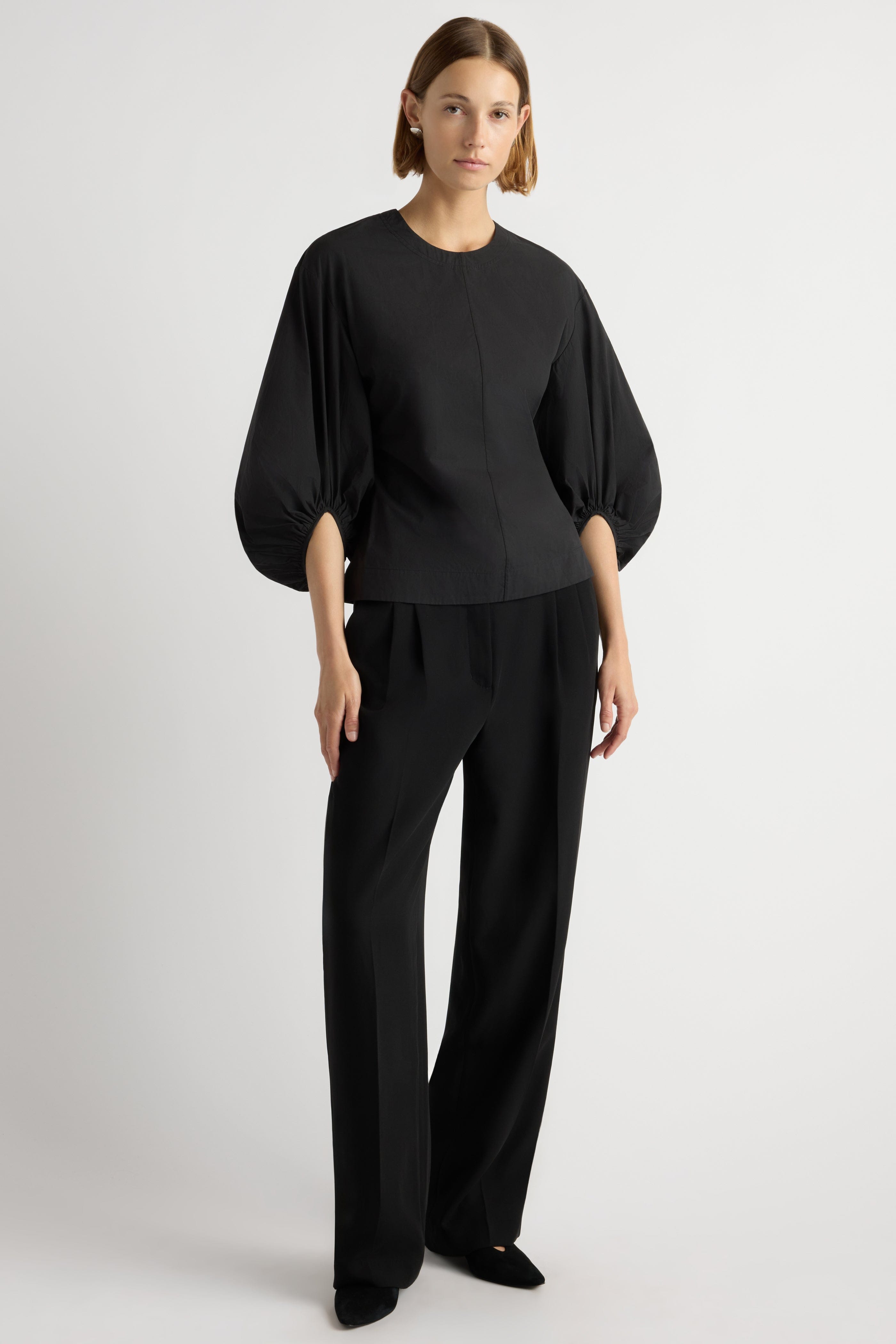 Odessa Sculpted Balloon-Sleeve Blouse