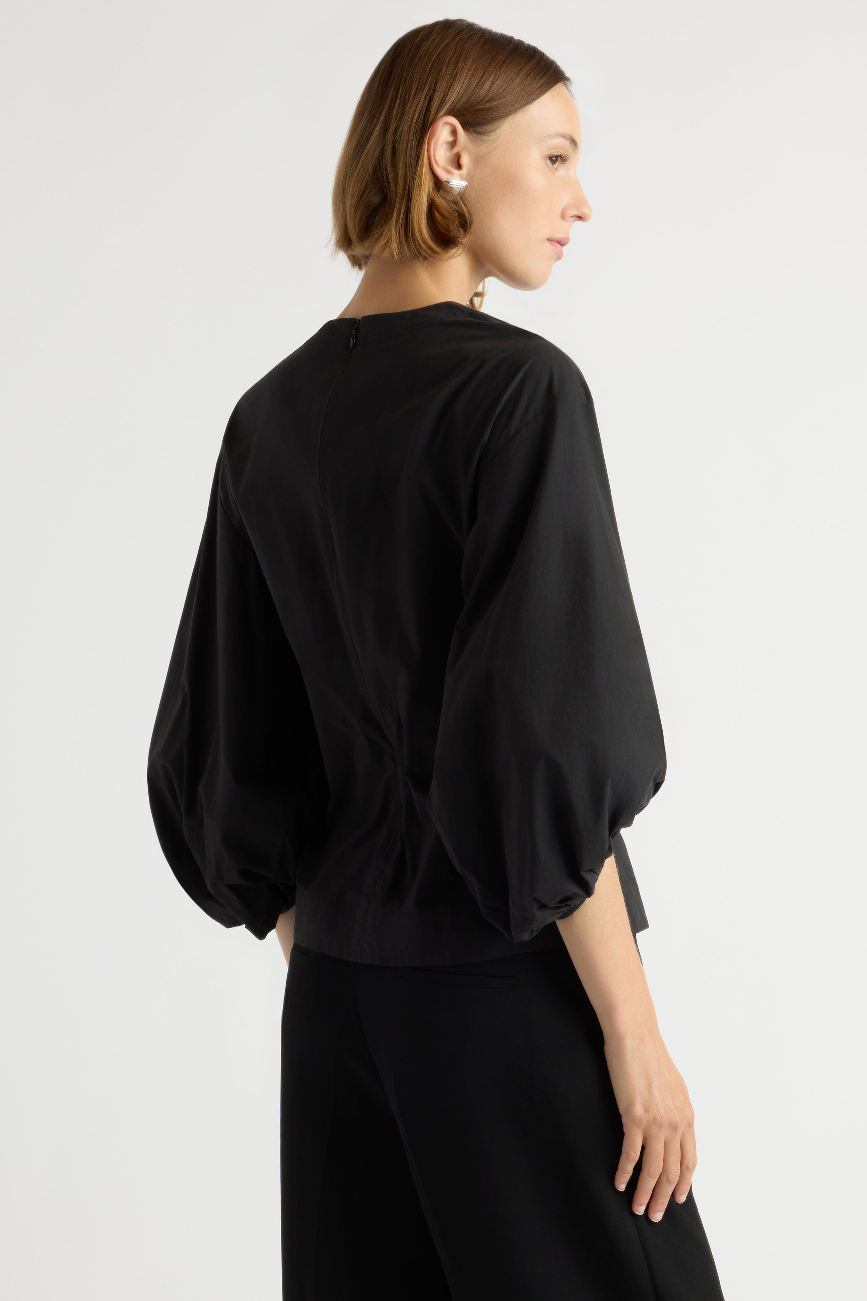 Odessa Sculpted Balloon-Sleeve Blouse