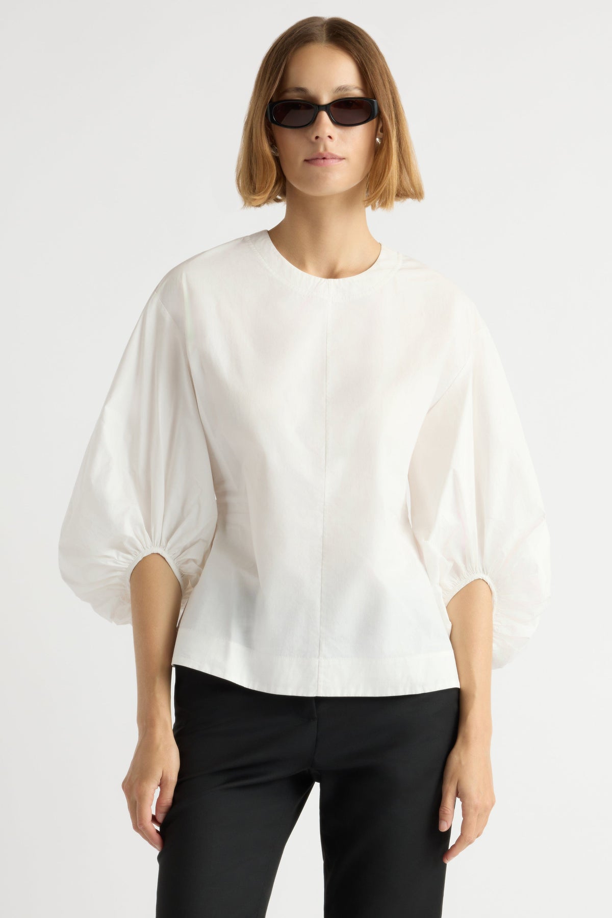 Odessa Sculpted Balloon-Sleeve Blouse