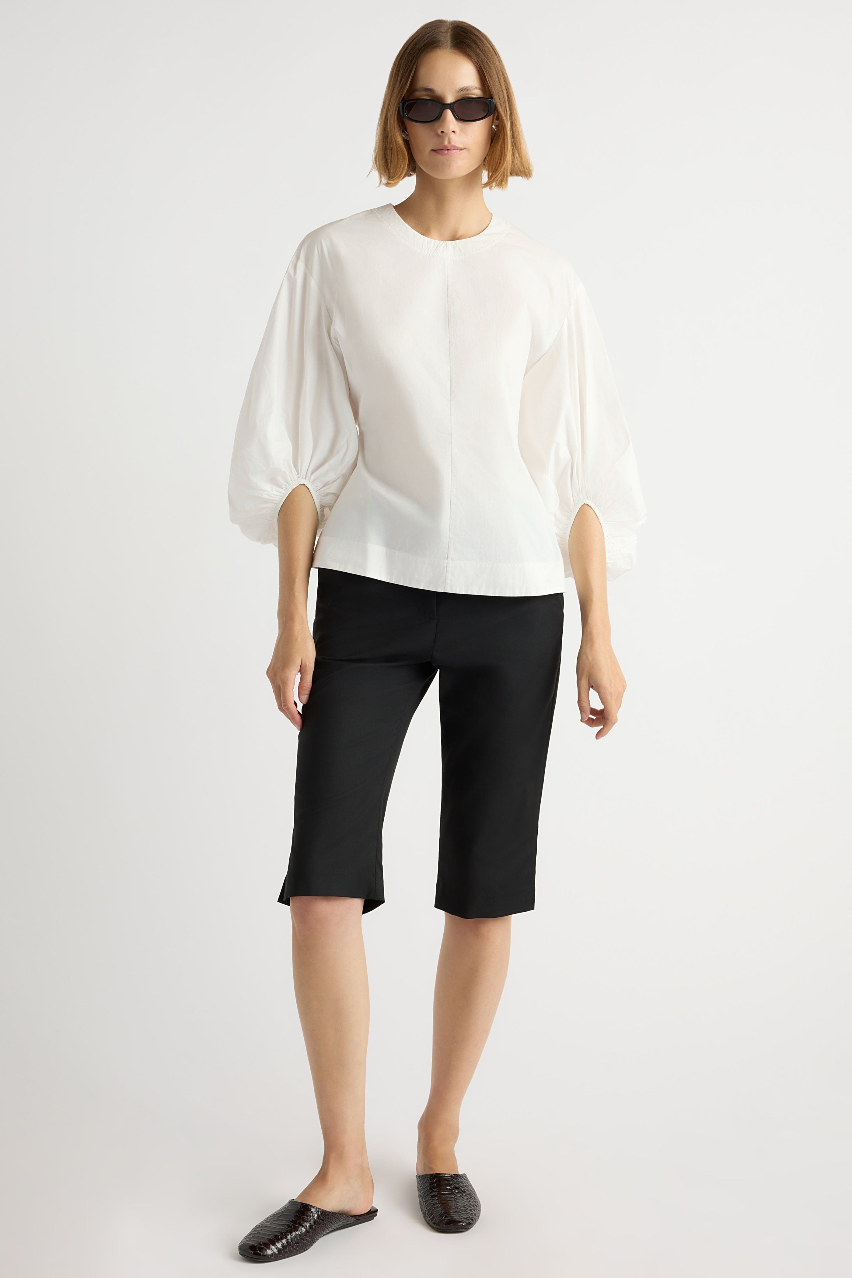 Odessa Sculpted Balloon-Sleeve Blouse