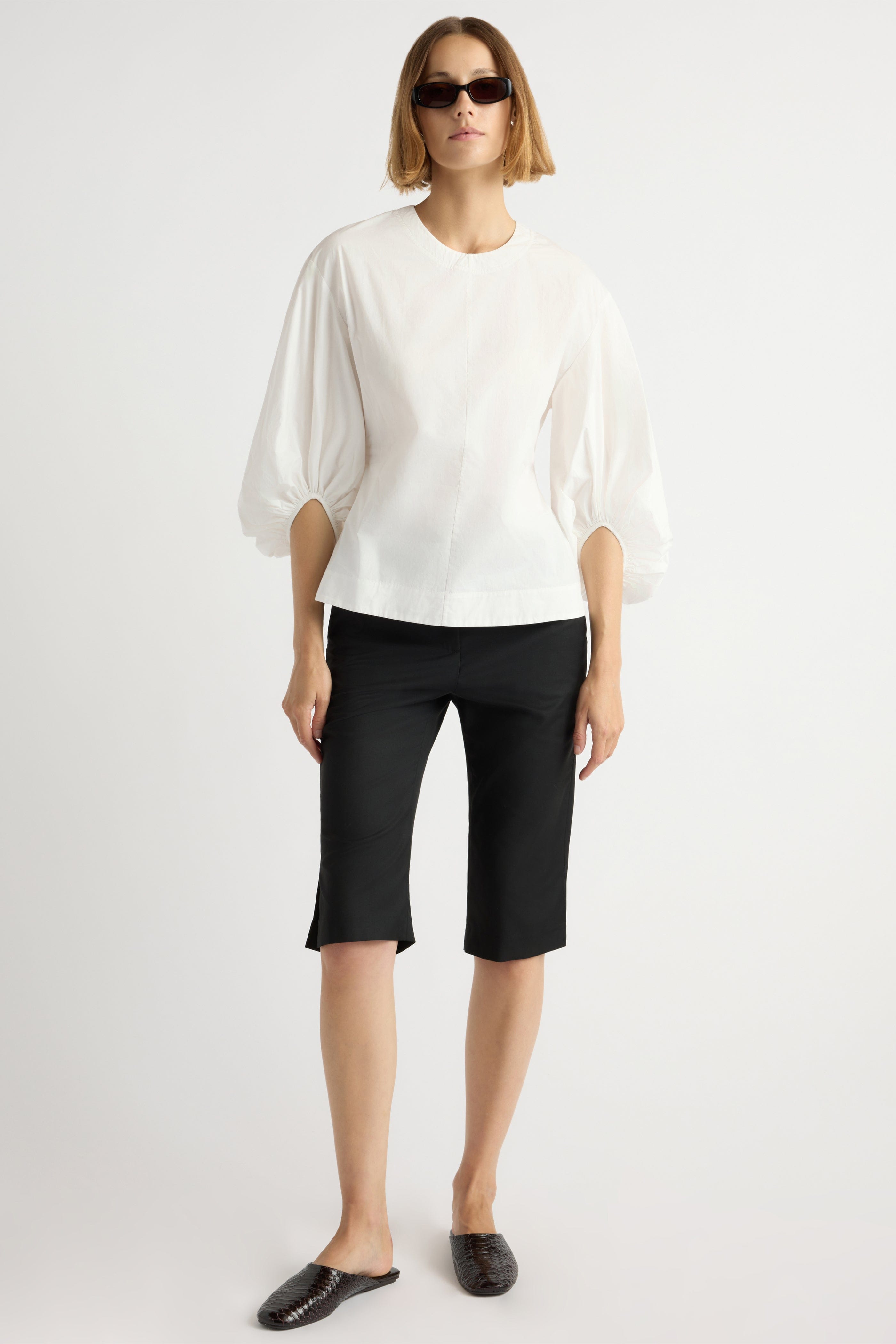 Odessa Sculpted Balloon-Sleeve Blouse