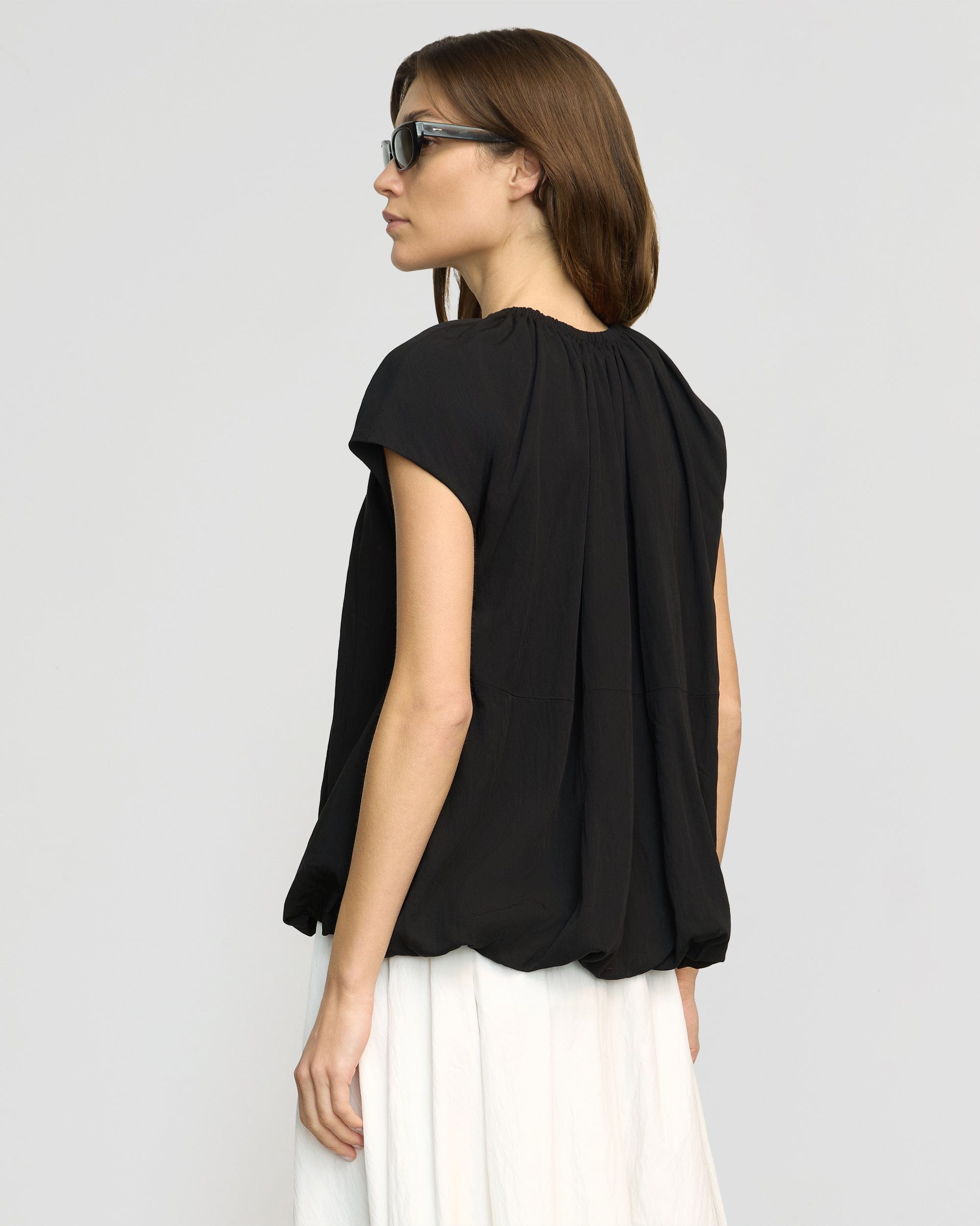 black bubble hem blouse