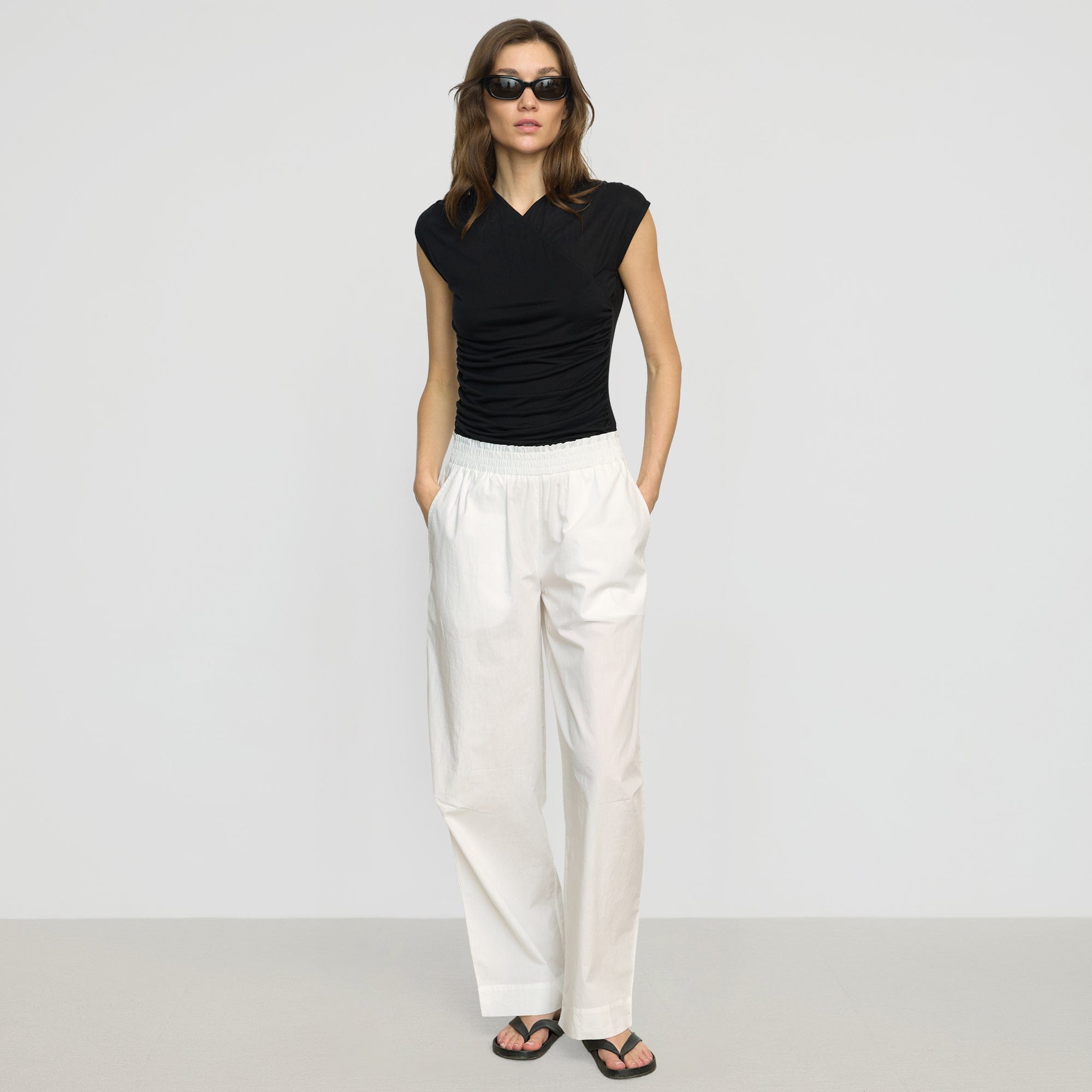 【WV PROJECT】24FW★ Smore Cotton Brushed Banding Pants Kemper Cotton Eyelet Pant in Off-White | Veronica Beard