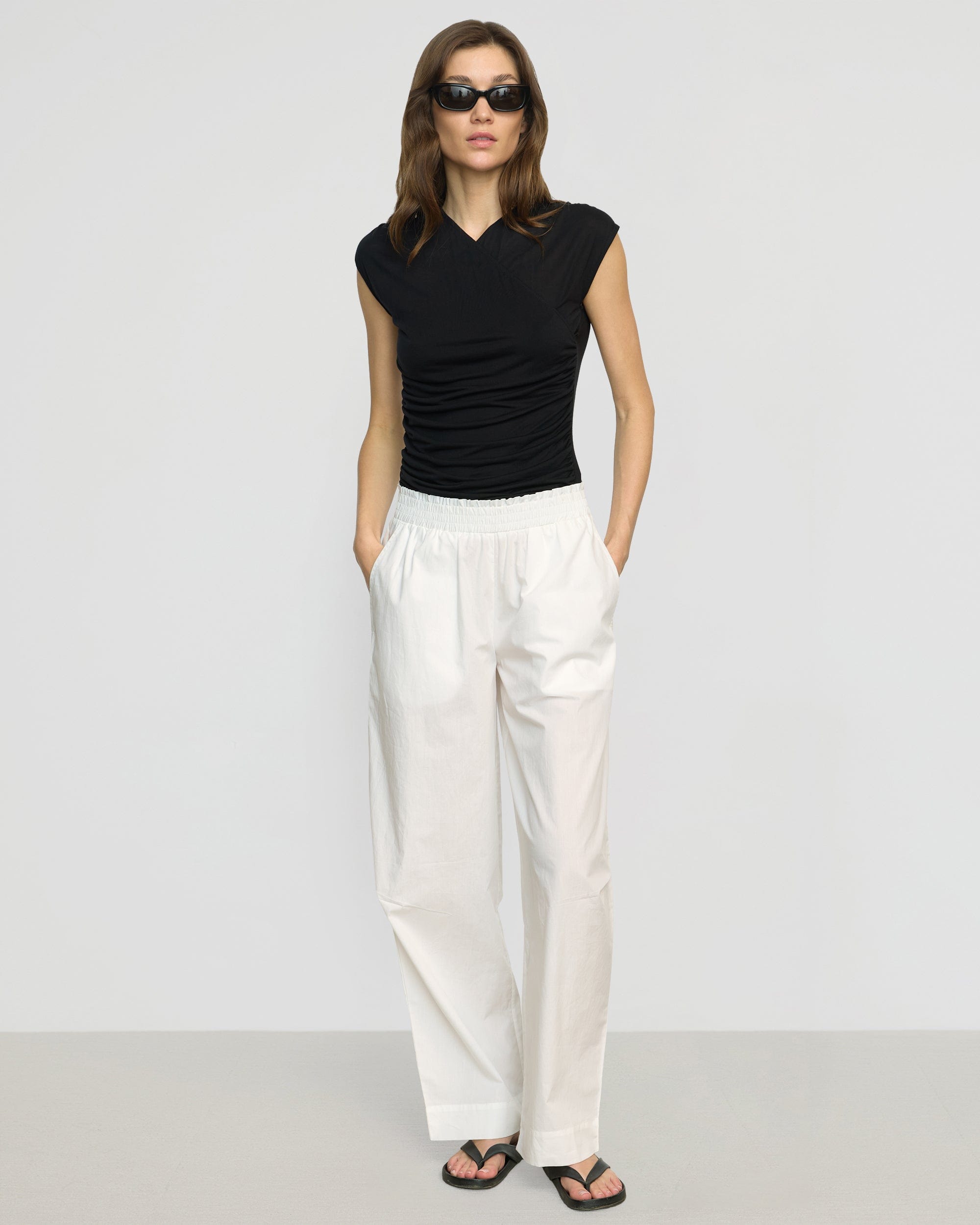 Paula Smocked-Waist Organic Cotton Pant