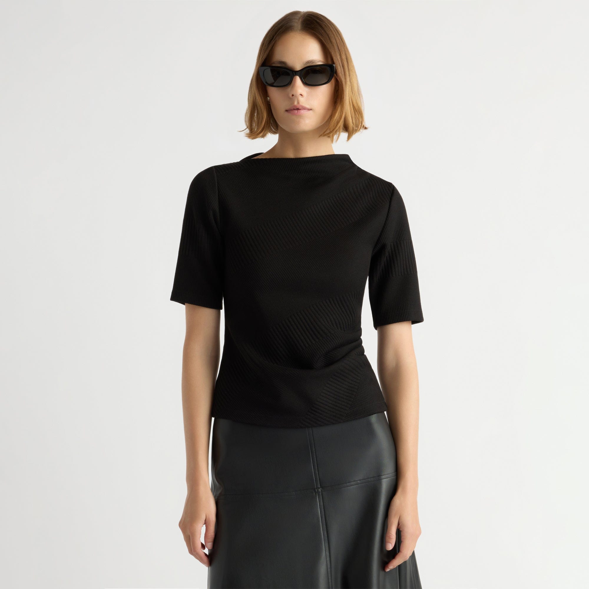 Pauline Ribbed Asymmetric-Neck Top