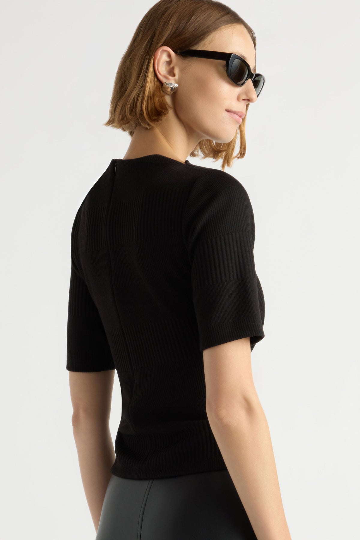 Pauline Ribbed Asymmetric-Neck Top