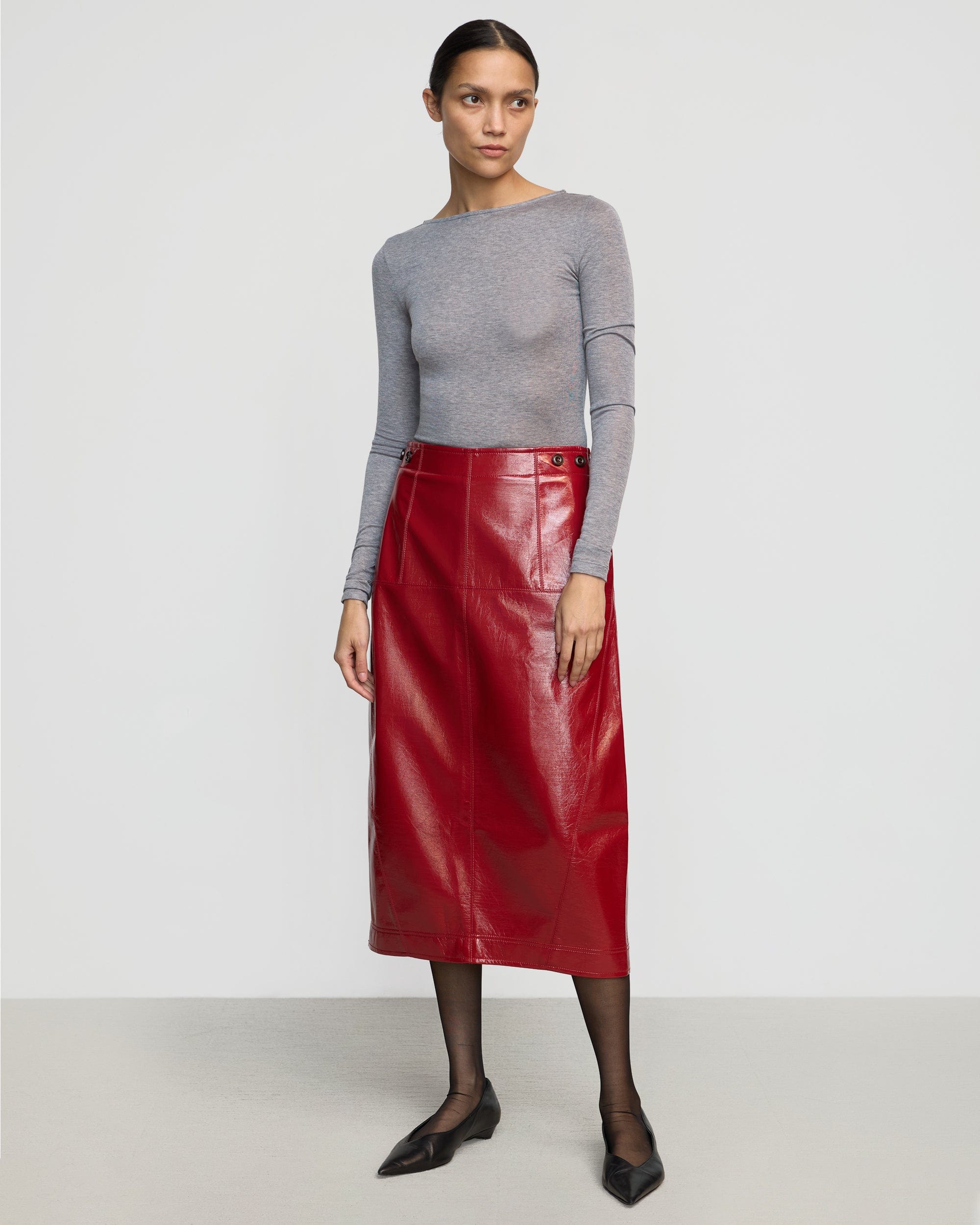 Frankie Shop Burgundy Faux Leather Skirt Red Vegan Leather Skirt