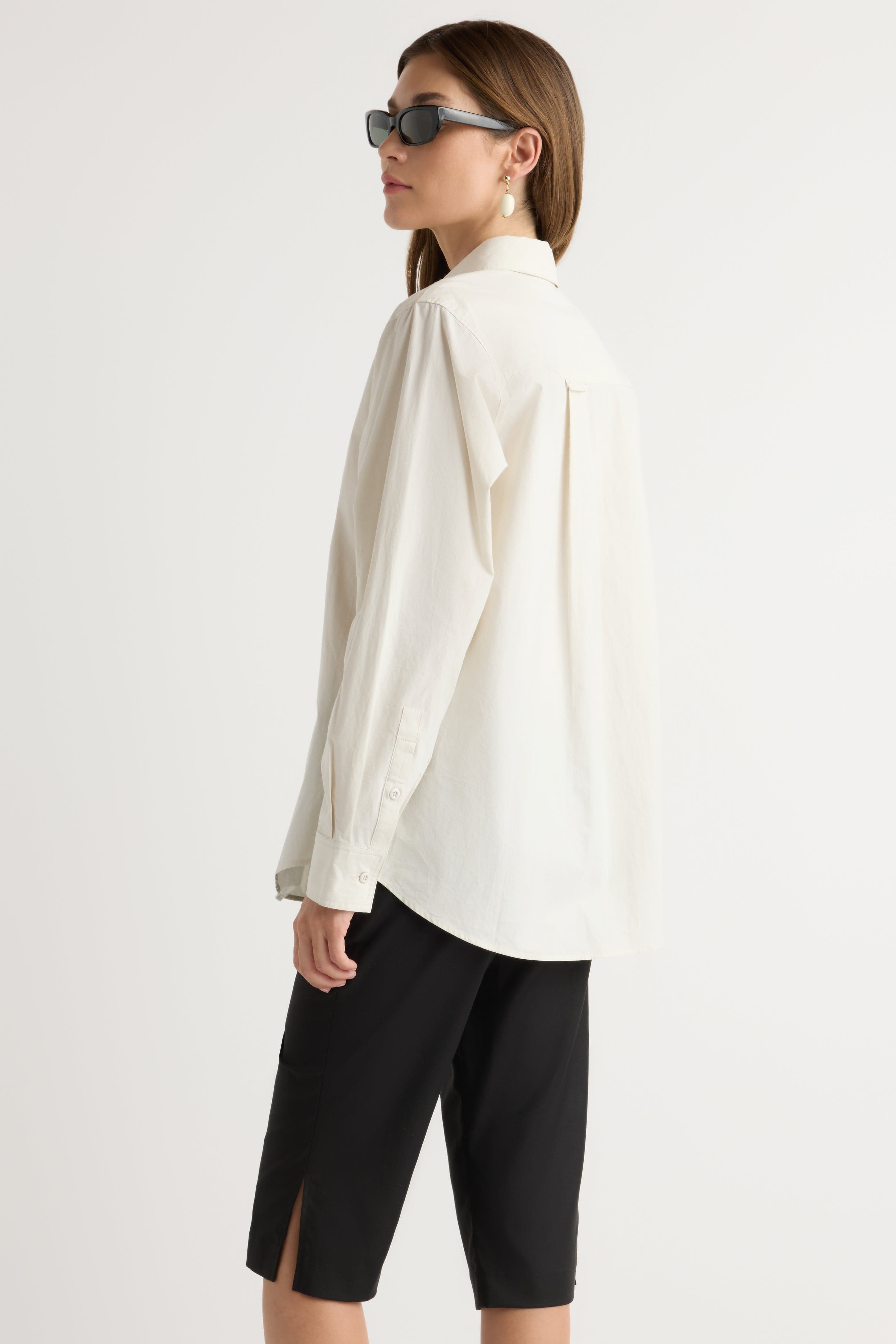 Phoebe Side-Button Tulip-Hem Shirt