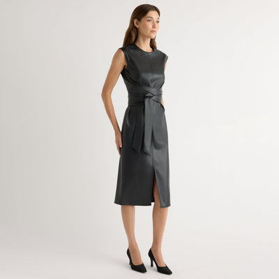 Pilar Vegan Leather Tie-Front Dress Black / Regular / XL
