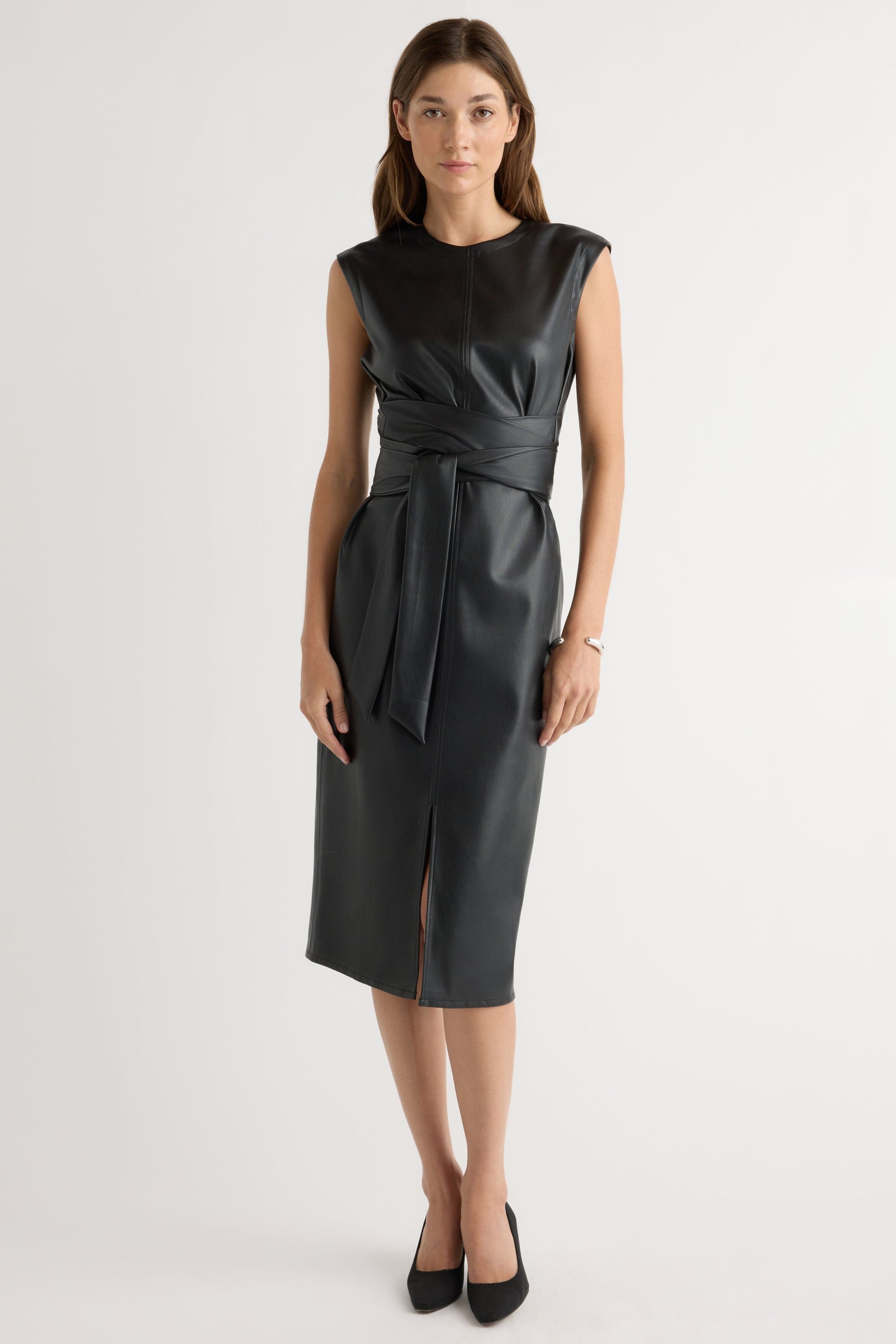 Pilar Vegan Leather Tie-Front Dress Black / Regular / XS Pilar Vegan Leather Tie-Front Dress Black / Regular / XS