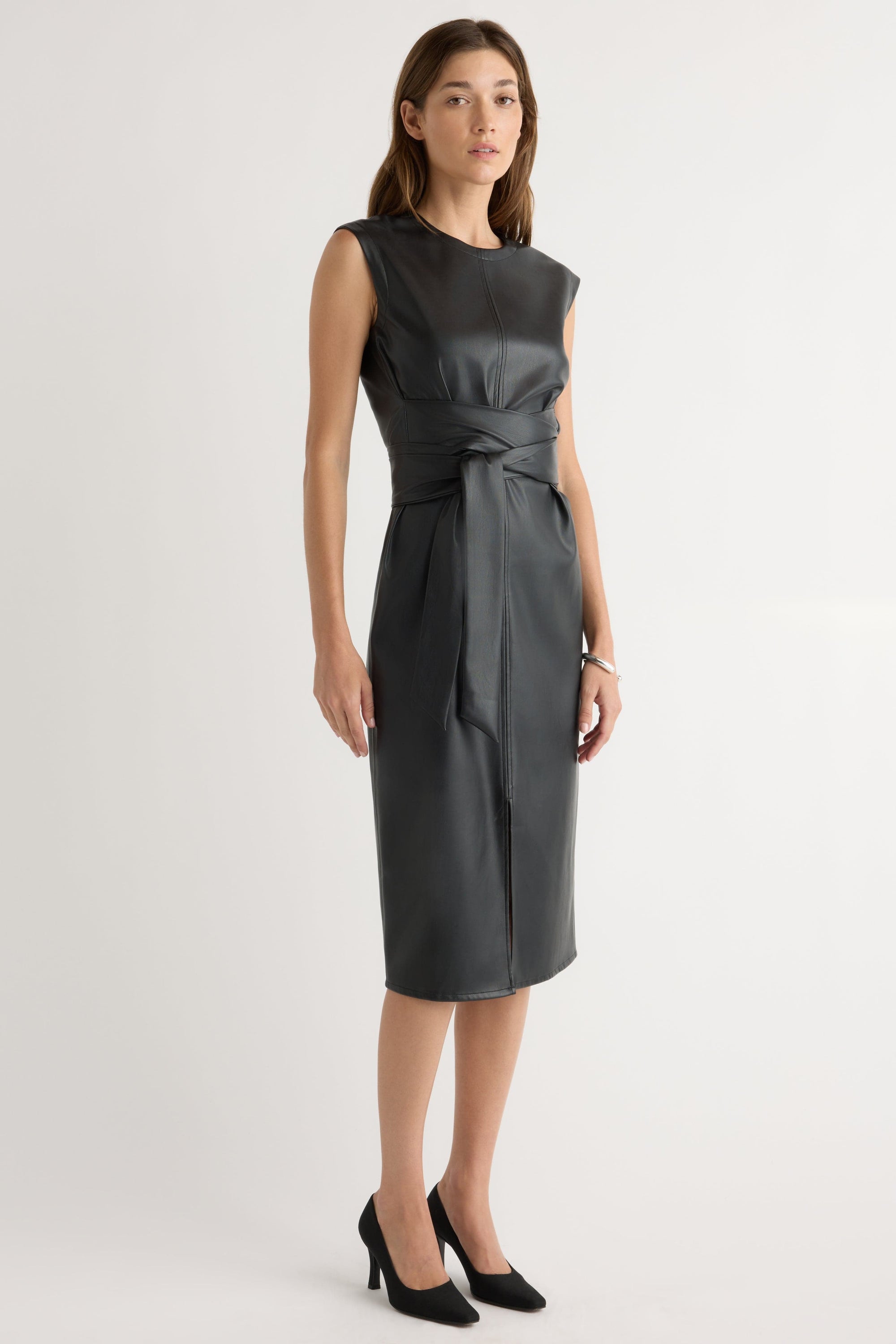 Pilar Vegan Leather Tie-Front Dress Black / Regular / XS Pilar Vegan Leather Tie-Front Dress Black / Regular / XS