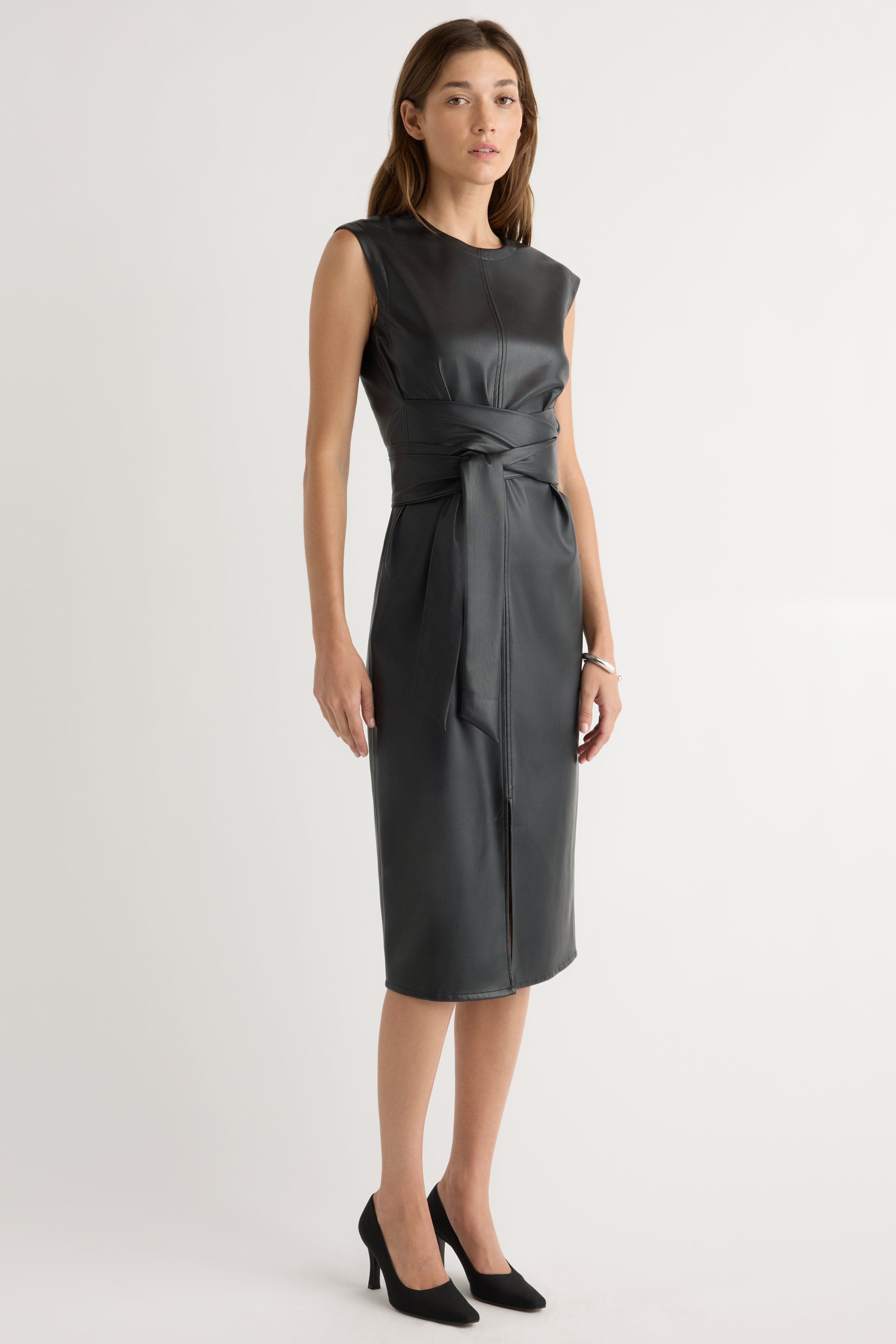 Pilar Vegan Leather Tie-Front Dress Black / Regular / XL
