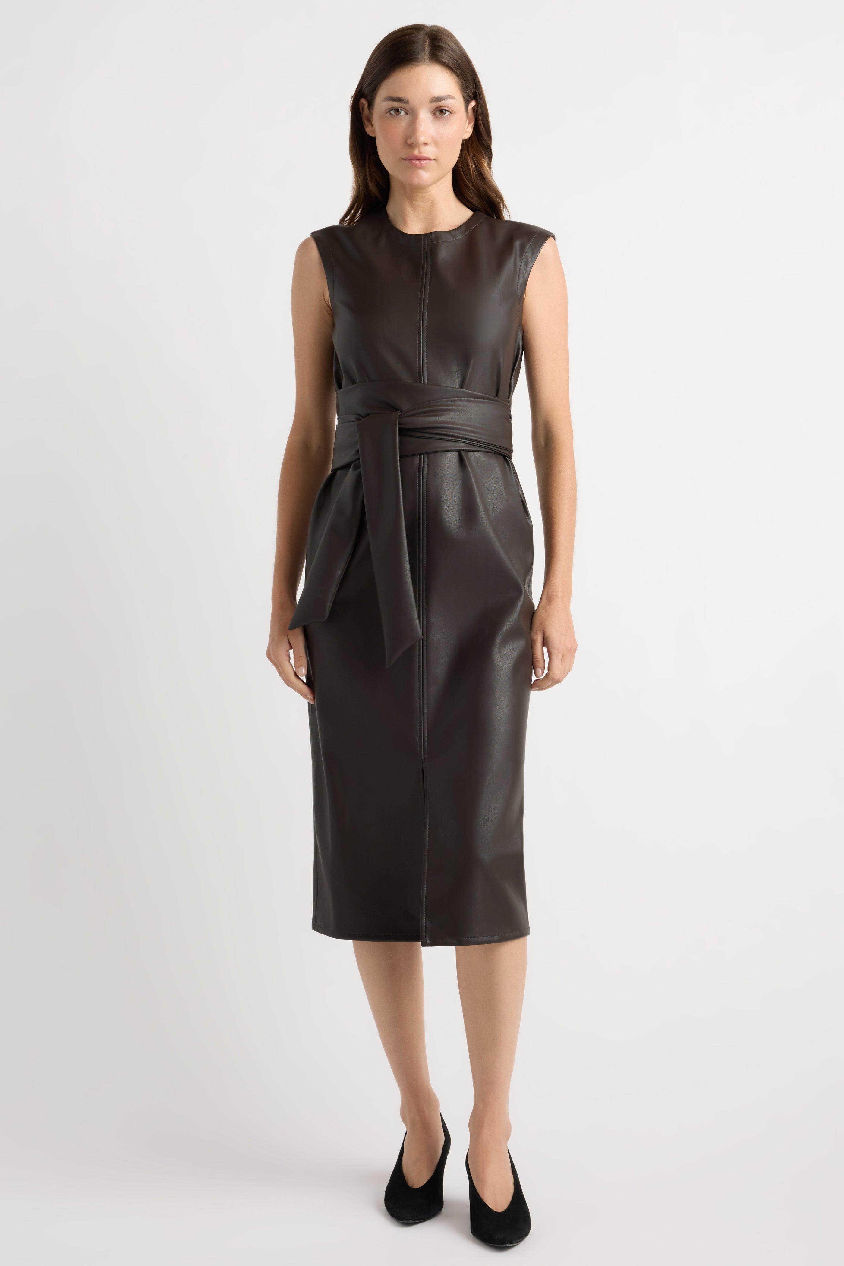 vegan leather dress Pilar Tie-Front Dark Espresso / Regular / 1X OFFICE WEAR