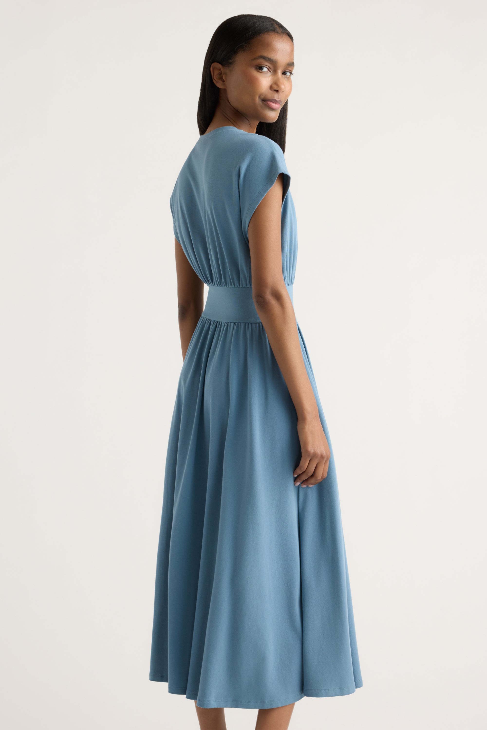dusty blue midi dress Hunter 100% Cotton Midi Dress in Dusty Blue